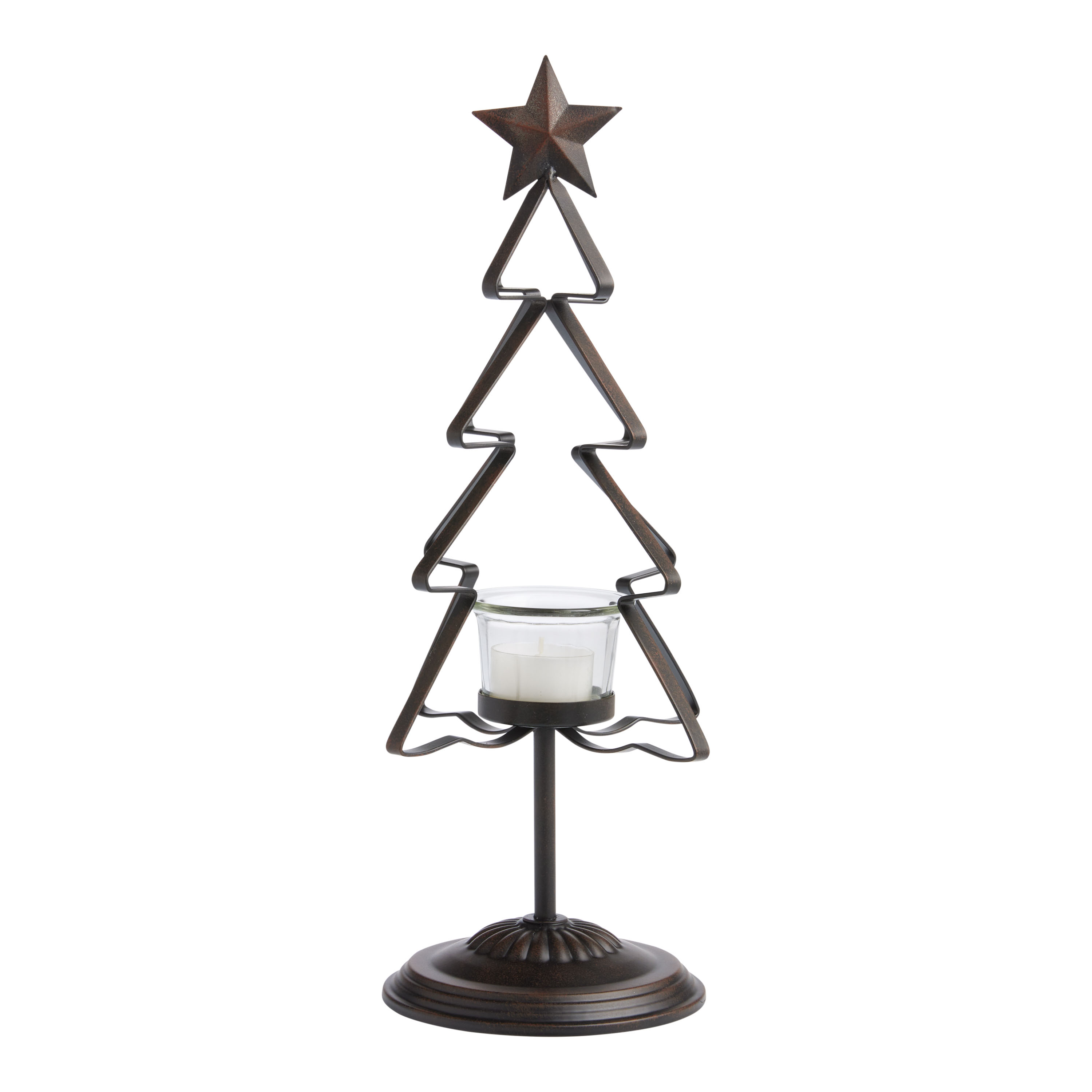 Bronze Iron Christmas Tree Tealight Candle Holder - World Market
