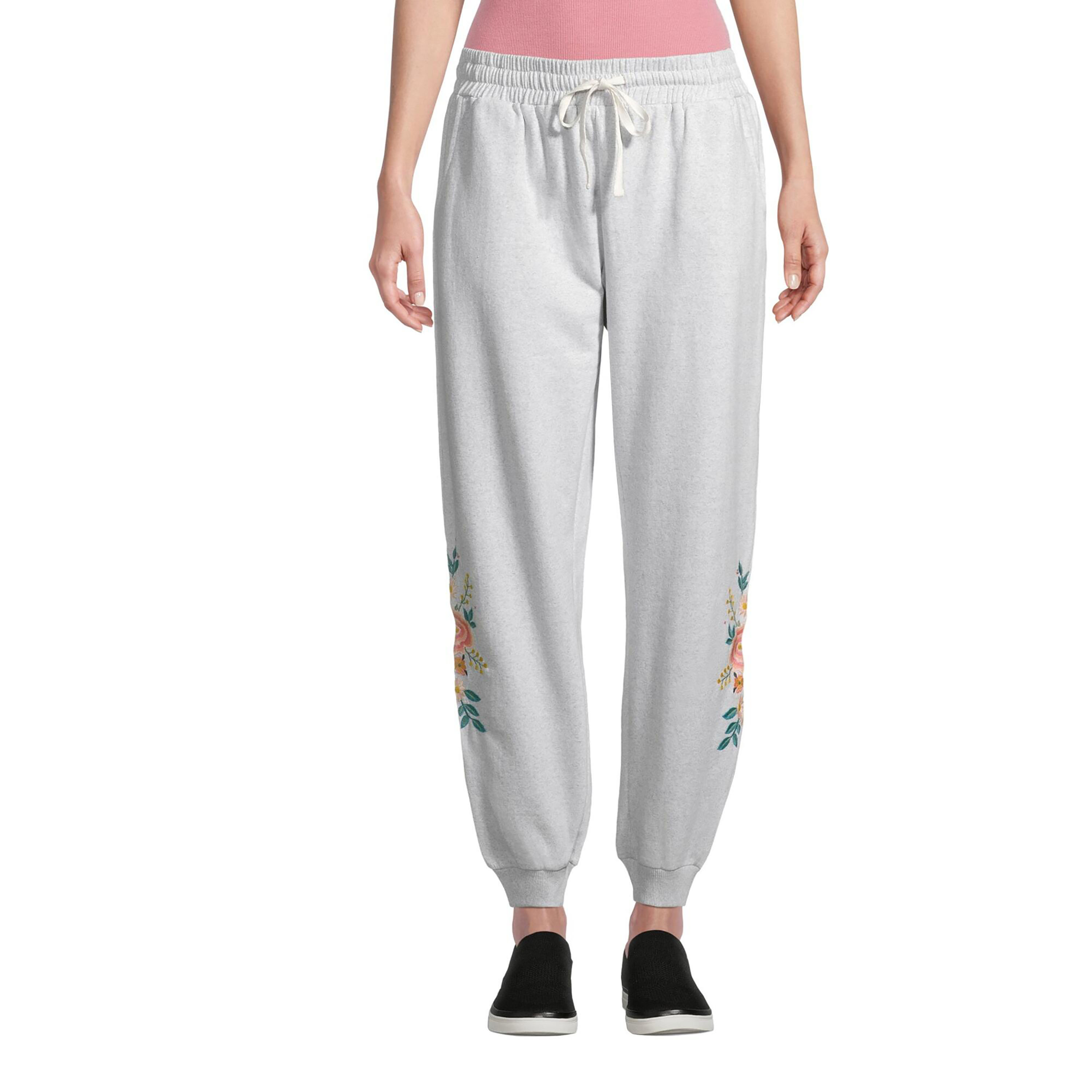 Gray Fleece Floral Embroidered Lounge Pants - World Market