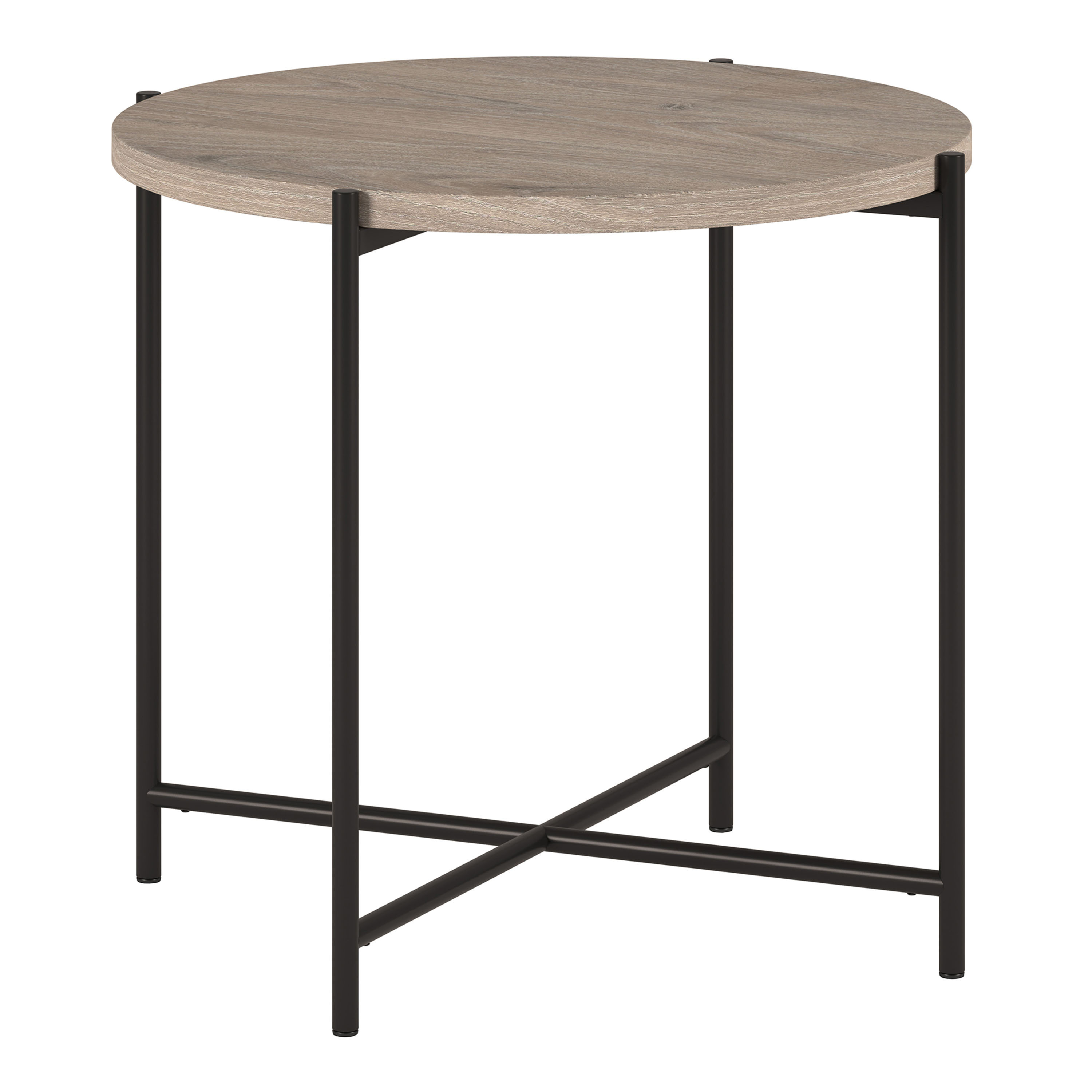 Avery Round Blackened Bronze And Faux Oak Wood Side Table World Market