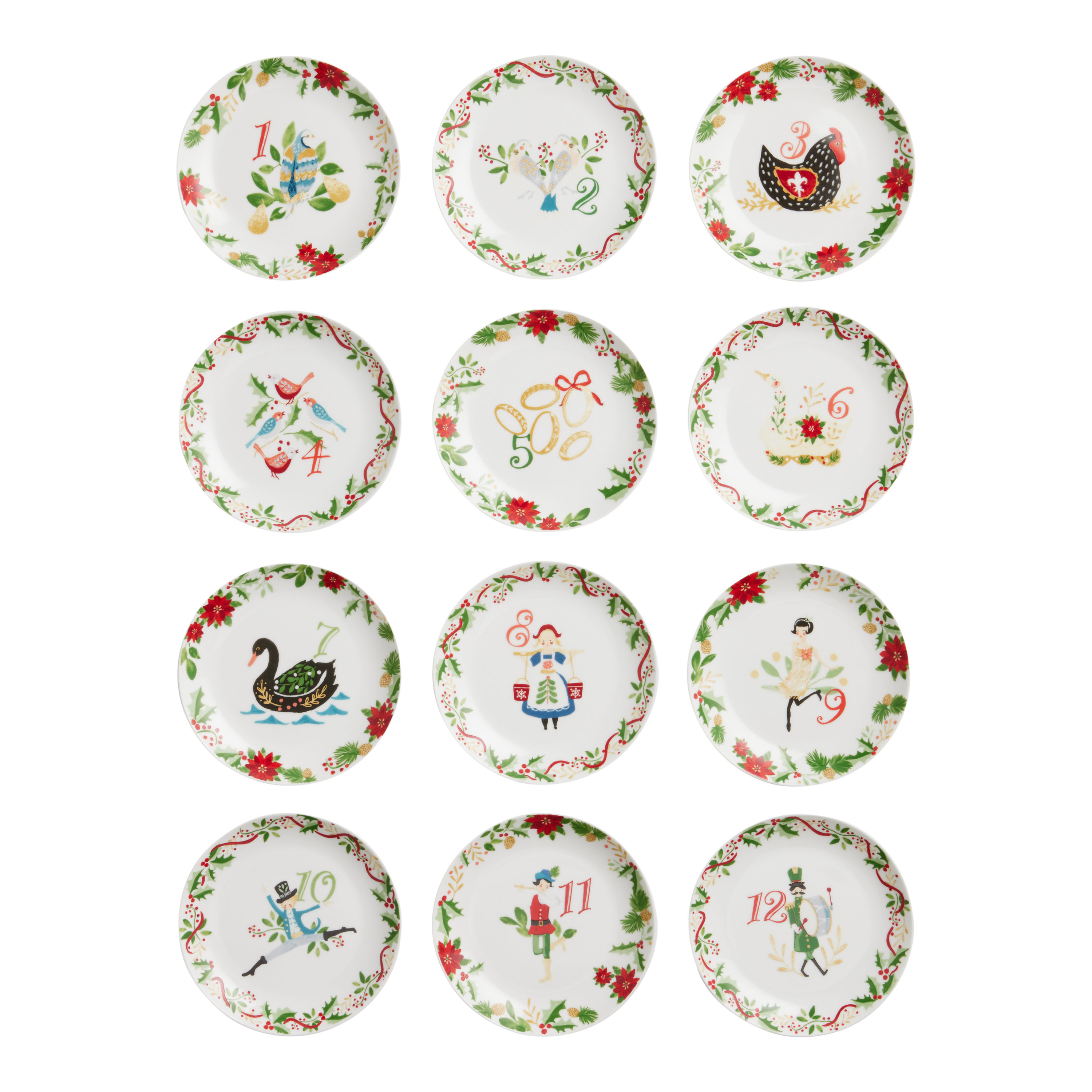 Twelve Days of Christmas Porcelain Appetizer Plate 12 Pack - World Market