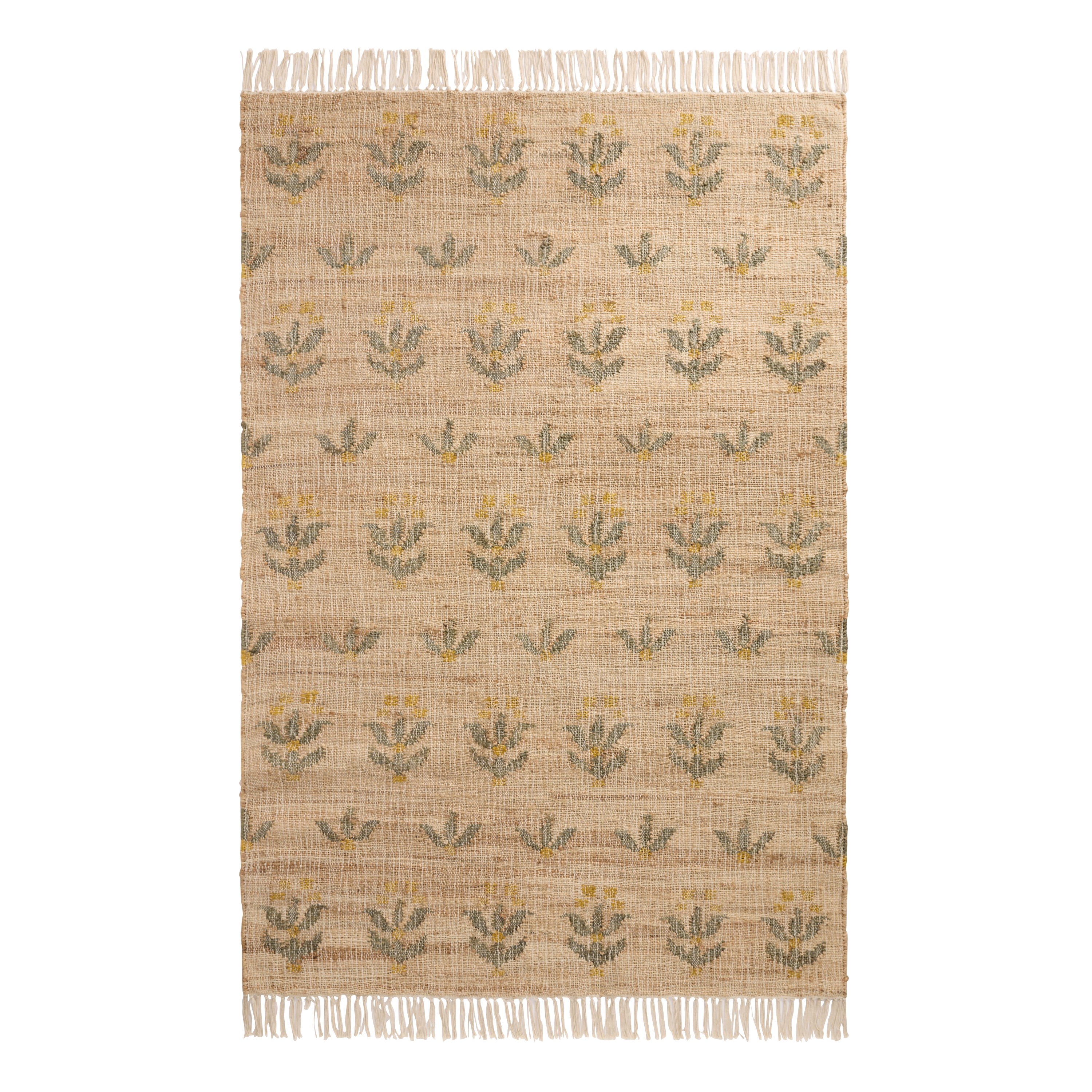 Iris Yellow and Green Floral Handwoven Natural Jute Area Rug