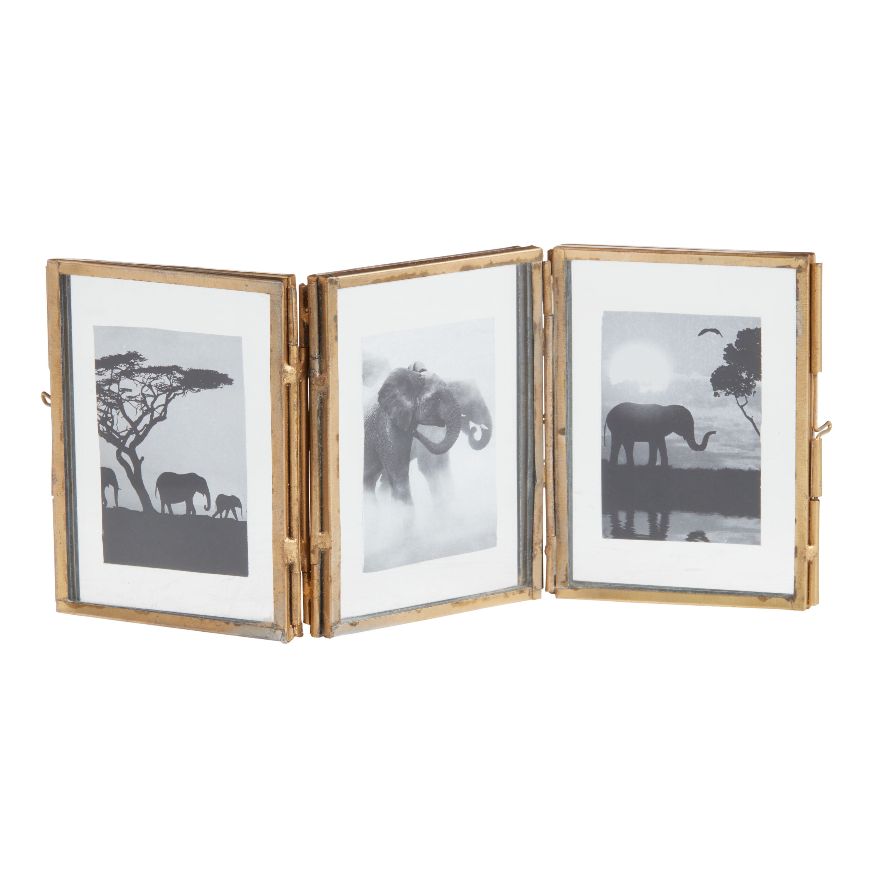 Antique Brass Hinged Triple Photo Frame - World Market