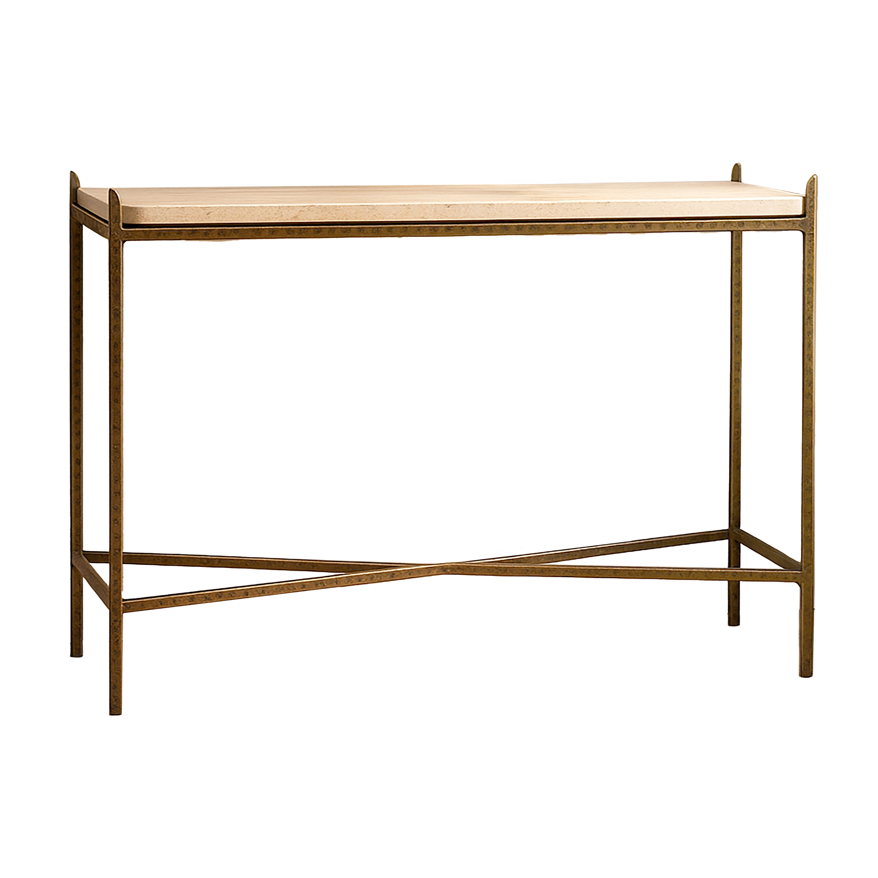 Tulia Travertine and Antique Brass X Base Console Table - World Market