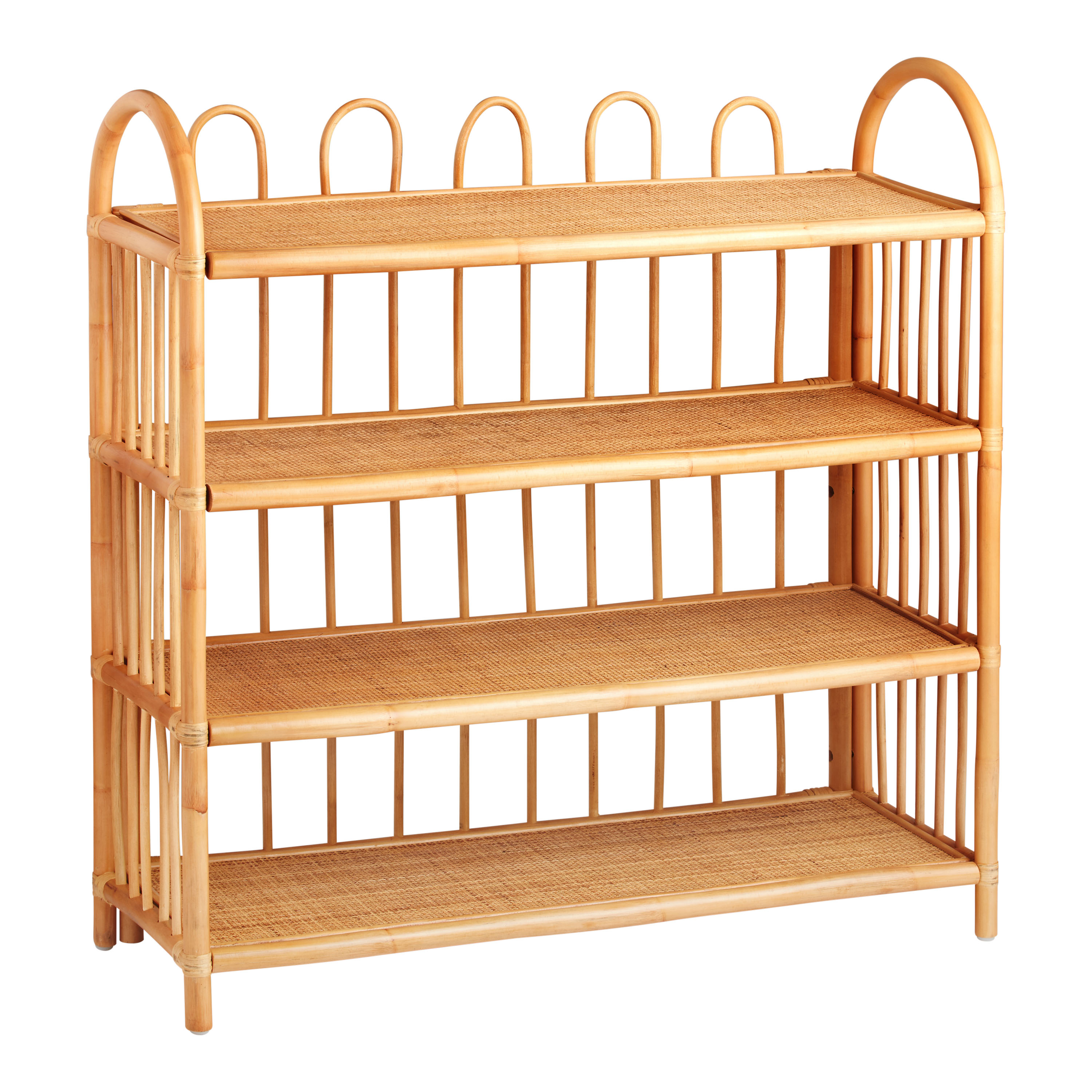 Skyler Tall Oval Pine Wood and Honey Rattan Bookshelf by World Market