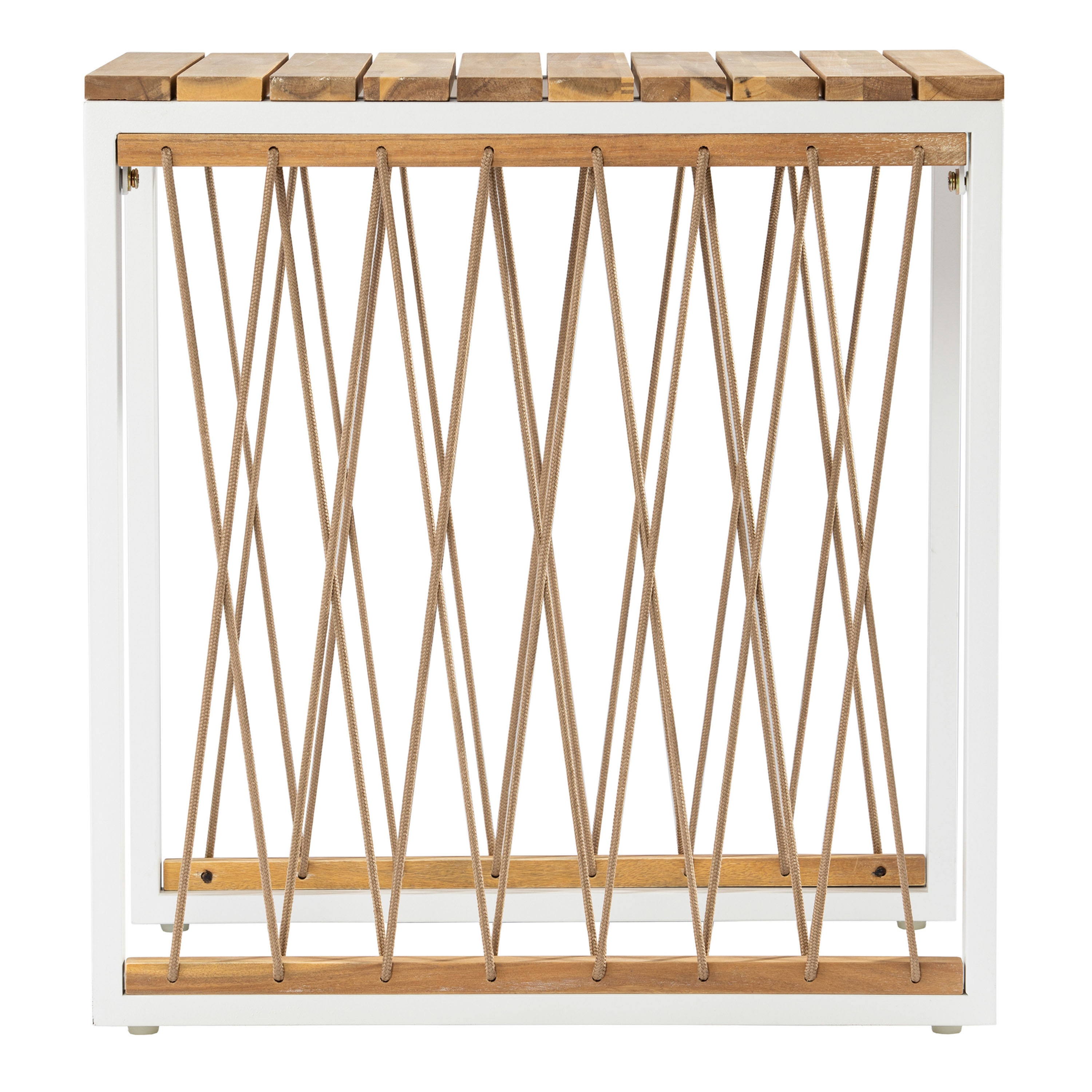 Caguas Acacia Wood and White Metal Outdoor End Table World Market