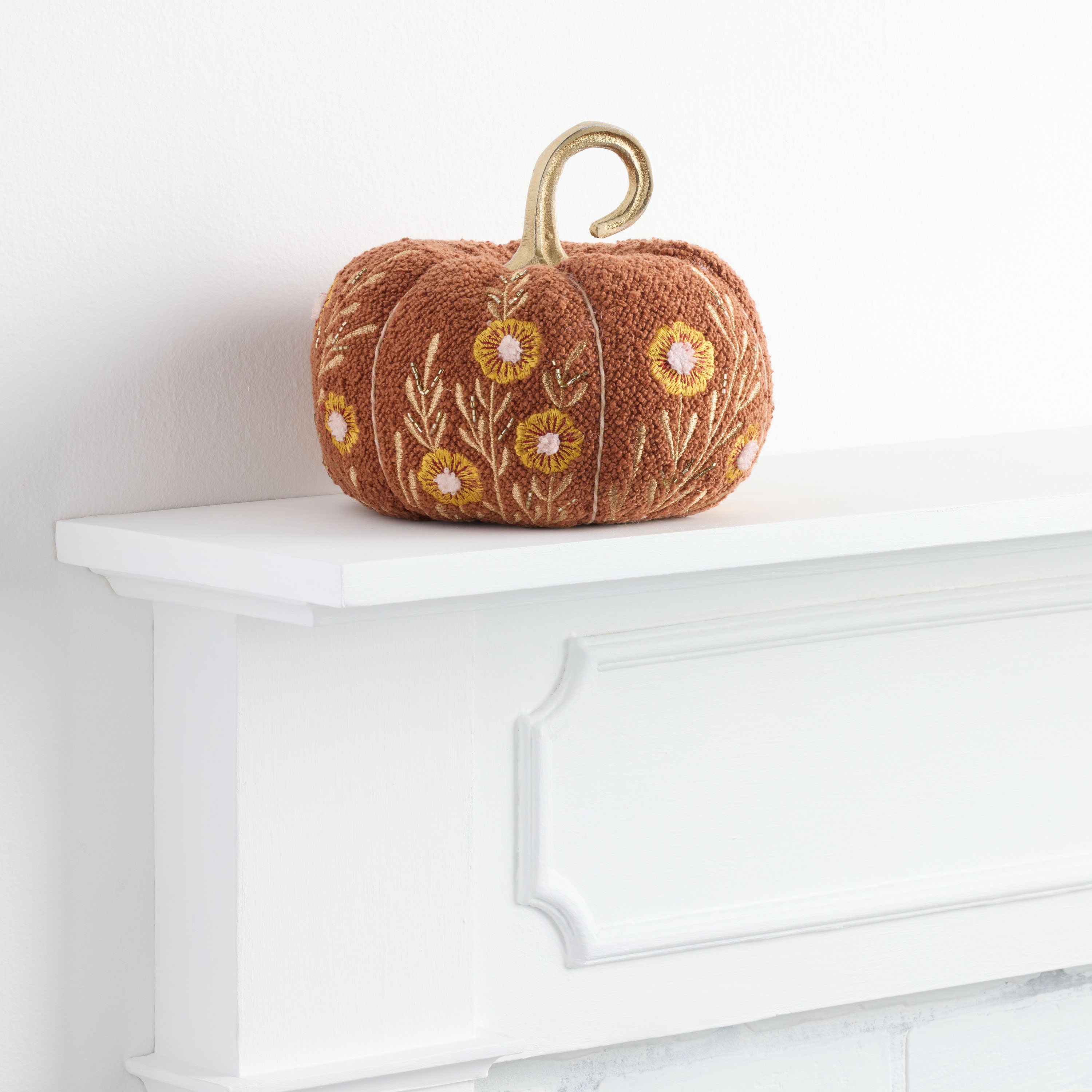 Large Rust Orange Boucle Floral Pumpkin Decor - World Market