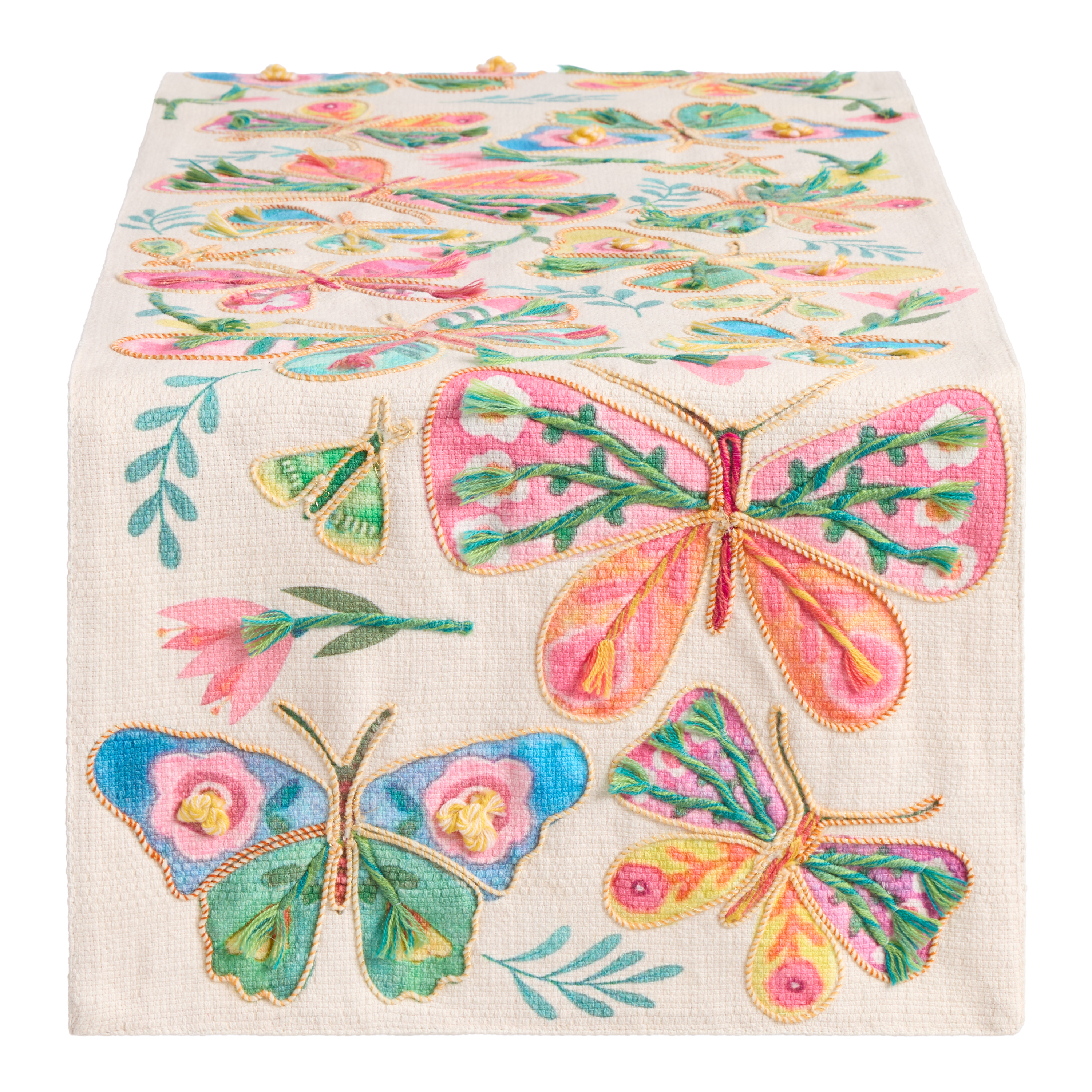Multicolor Watercolor Butterfly Floral Embroidered Table Runner - World ...