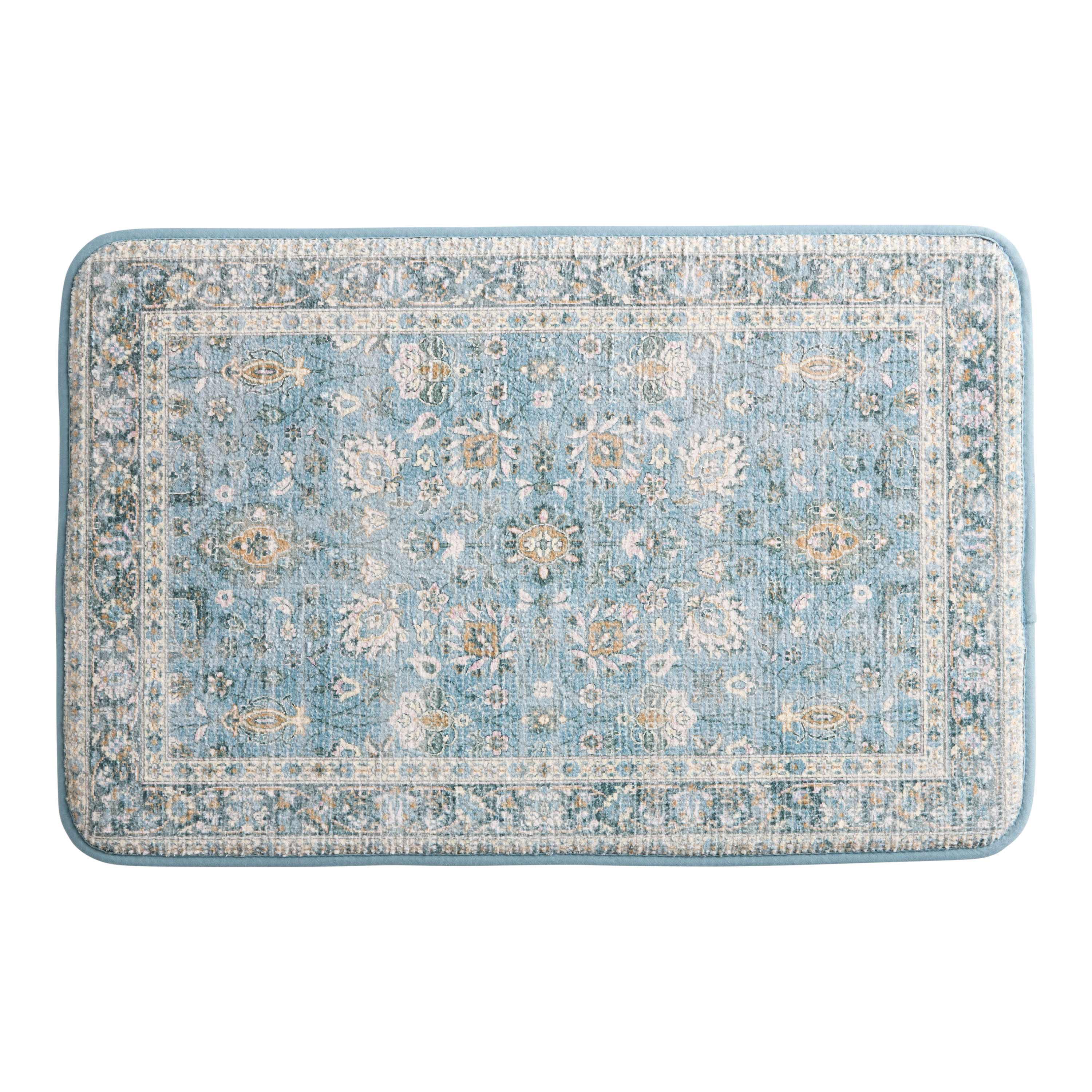 Adara Blue Persian Rug Memory Foam Bath Mat - World Market