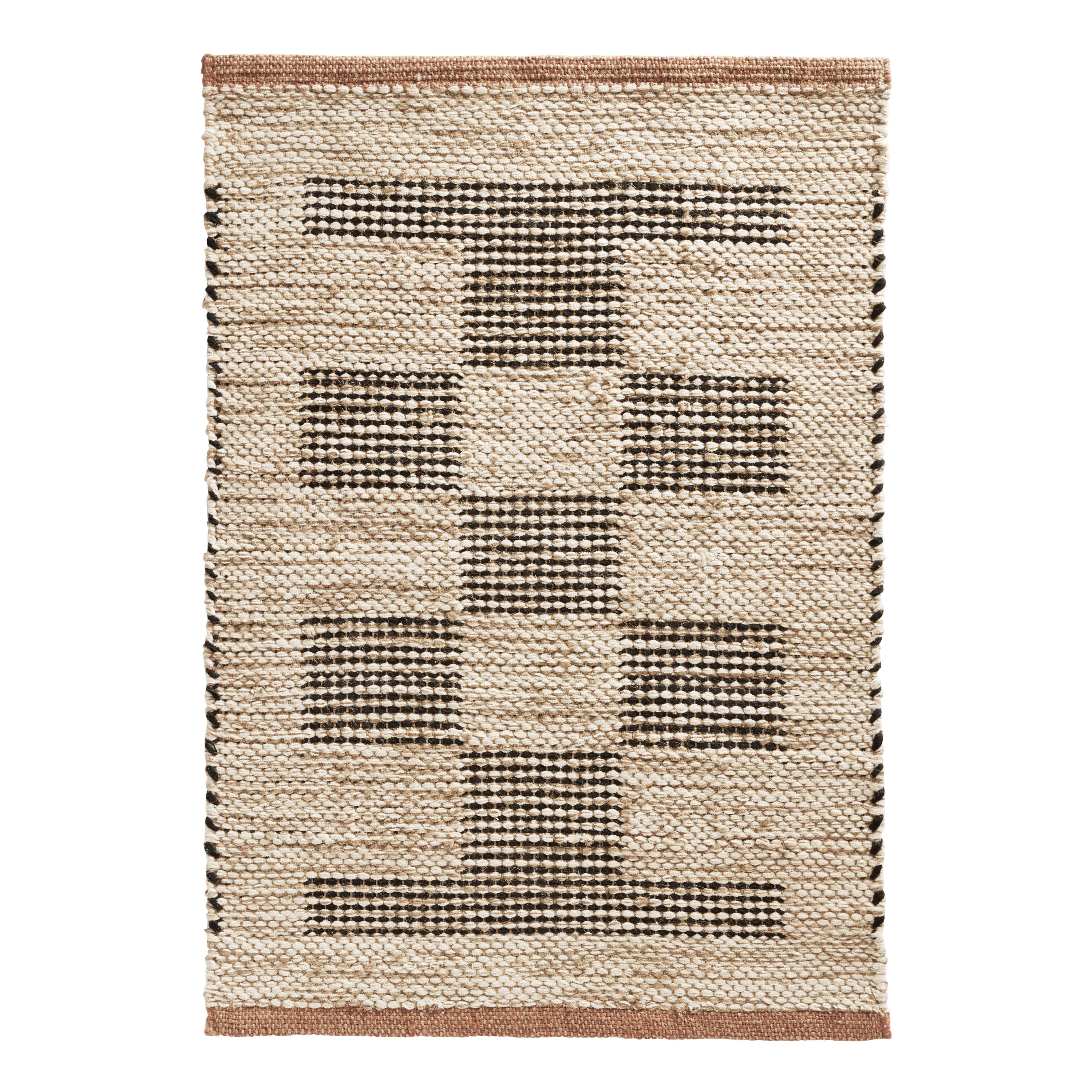 Rapa Natural and Black Geo Block Jute and Cotton Area Rug - World Market