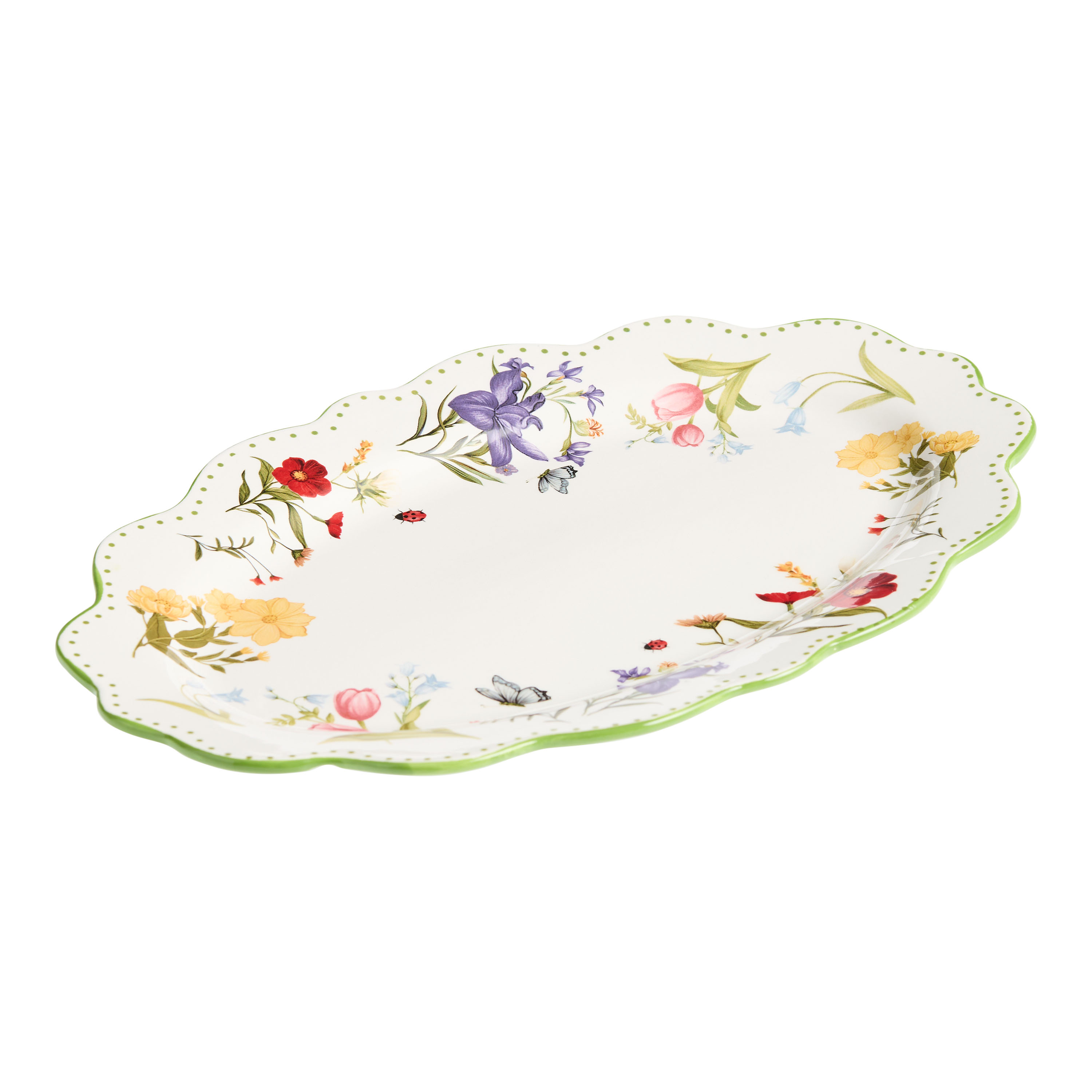 White Vintage Floral Scalloped Serving Platter - World Market