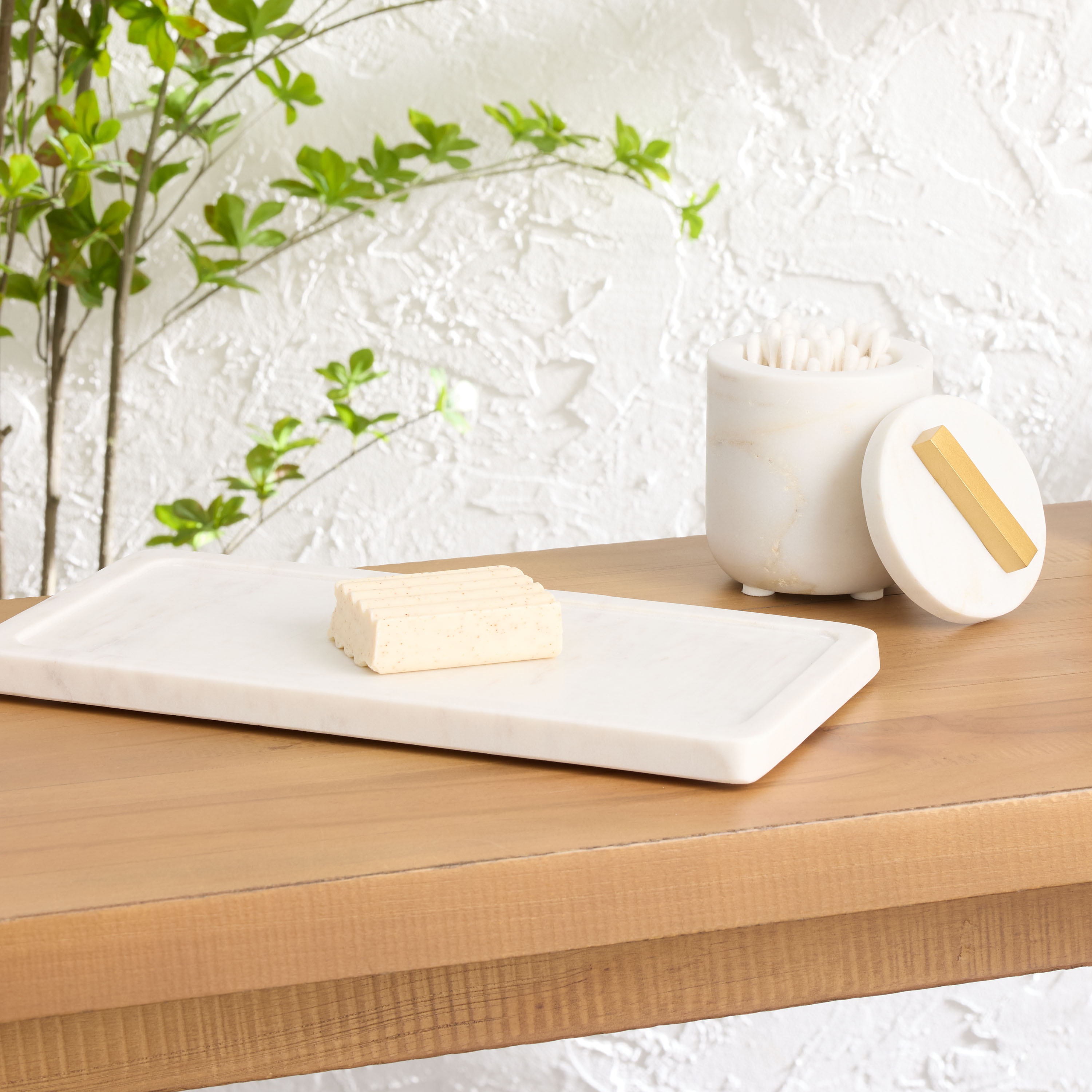 White Marble Bathroom Accessories Collection World Market