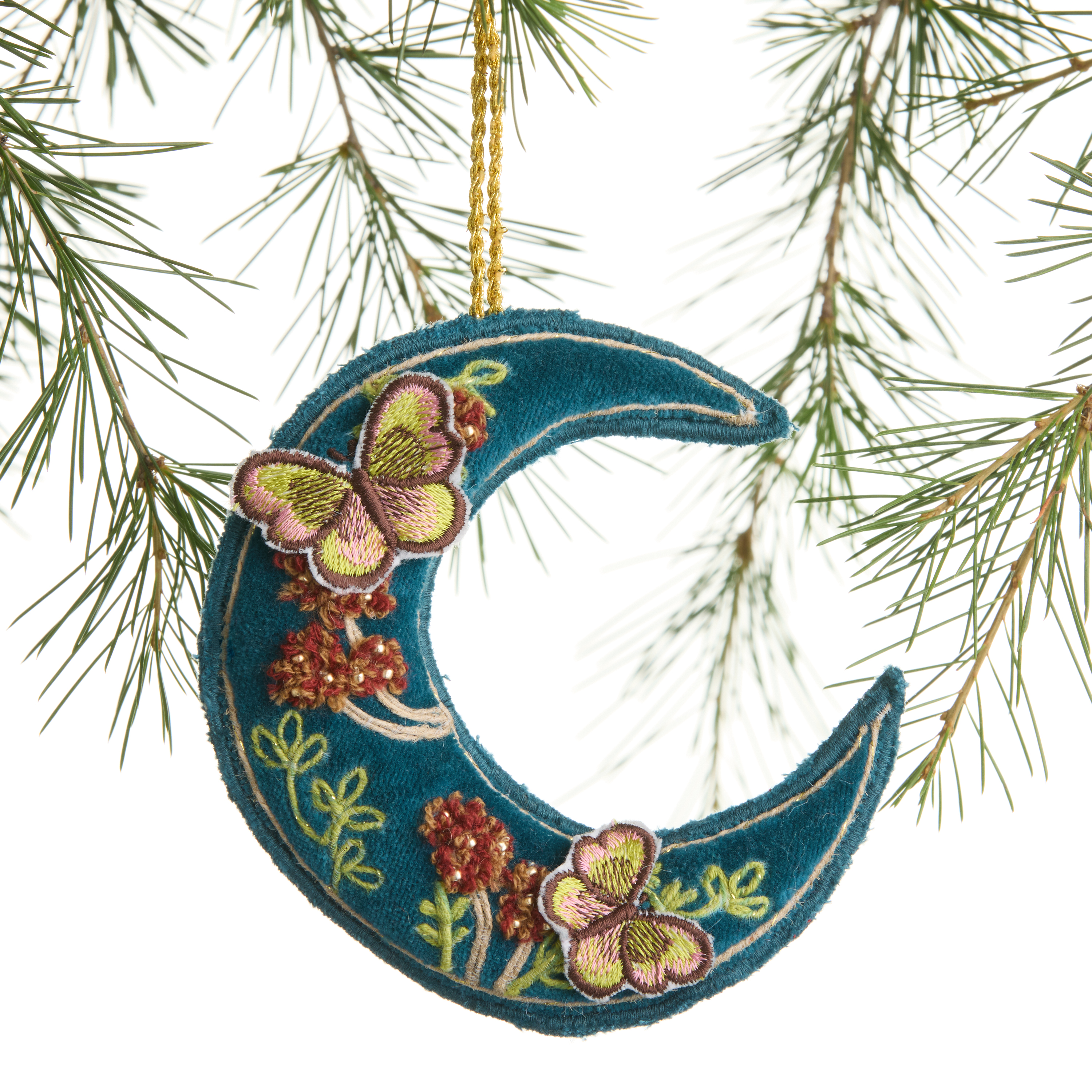 Embroidered Velvet Moon with Butterflies Ornament - World Market