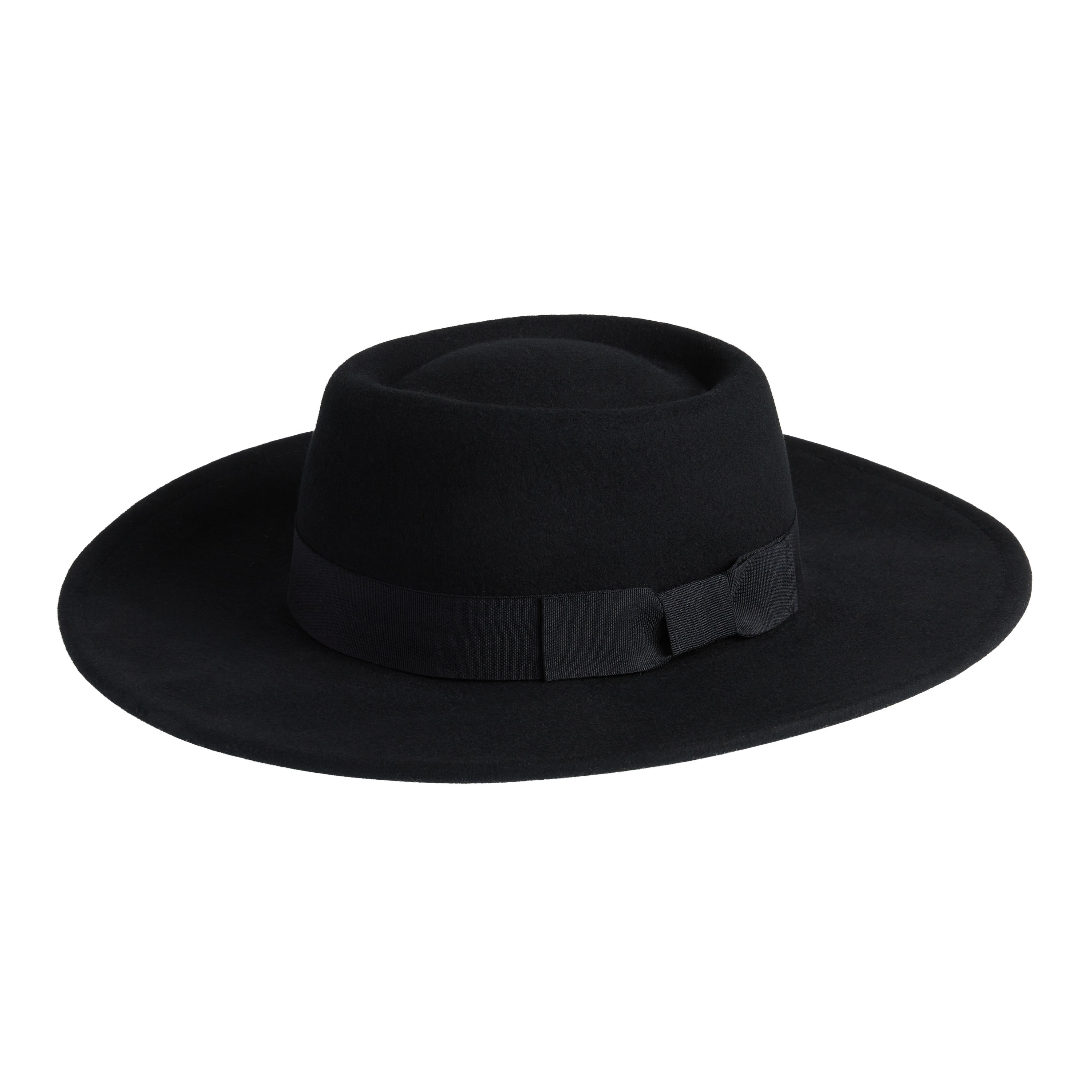 Black Wool Felt Flat Top Hat With Ribbon Trim World Market