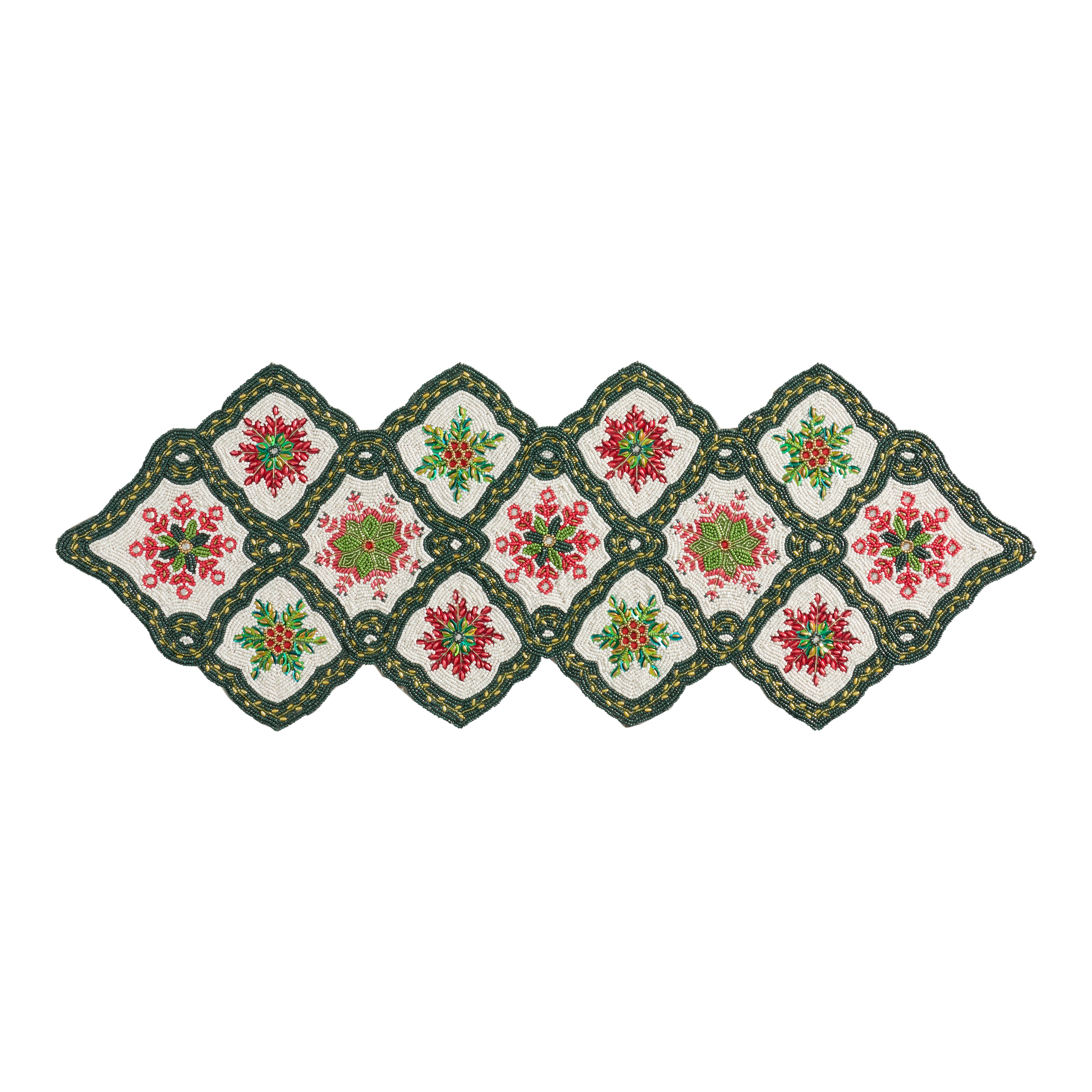 Green and Pink Suzani Snowflakes Beaded Table Runner - World Market