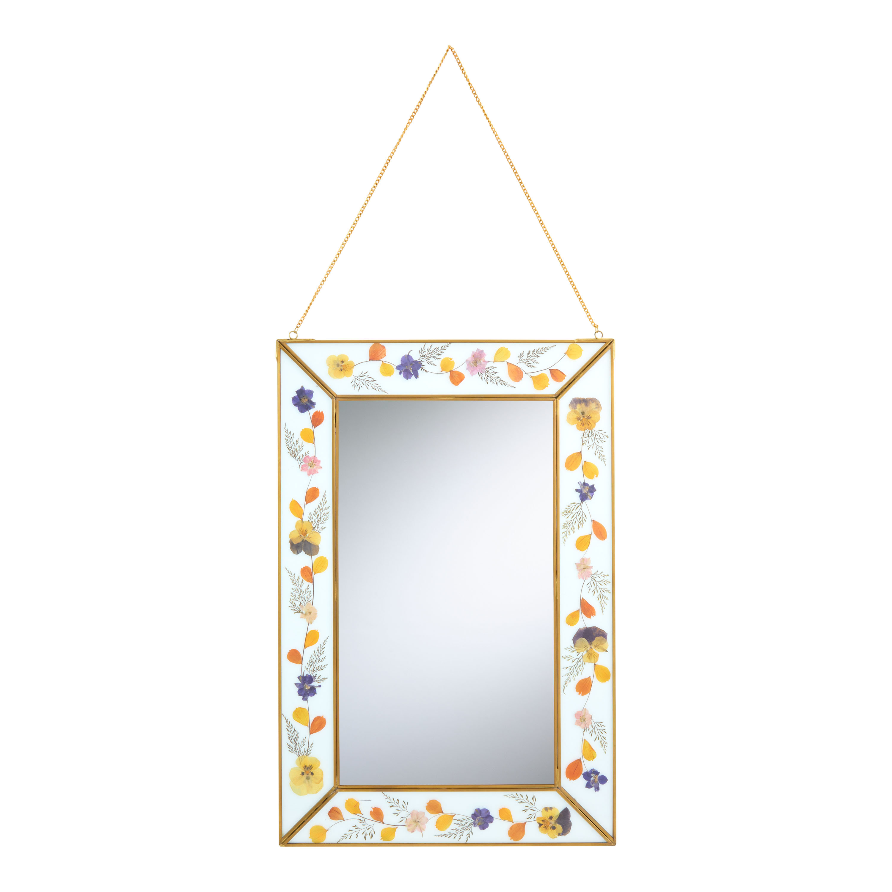 Brass and Glass Pressed Flower Wall Mirror - World Market