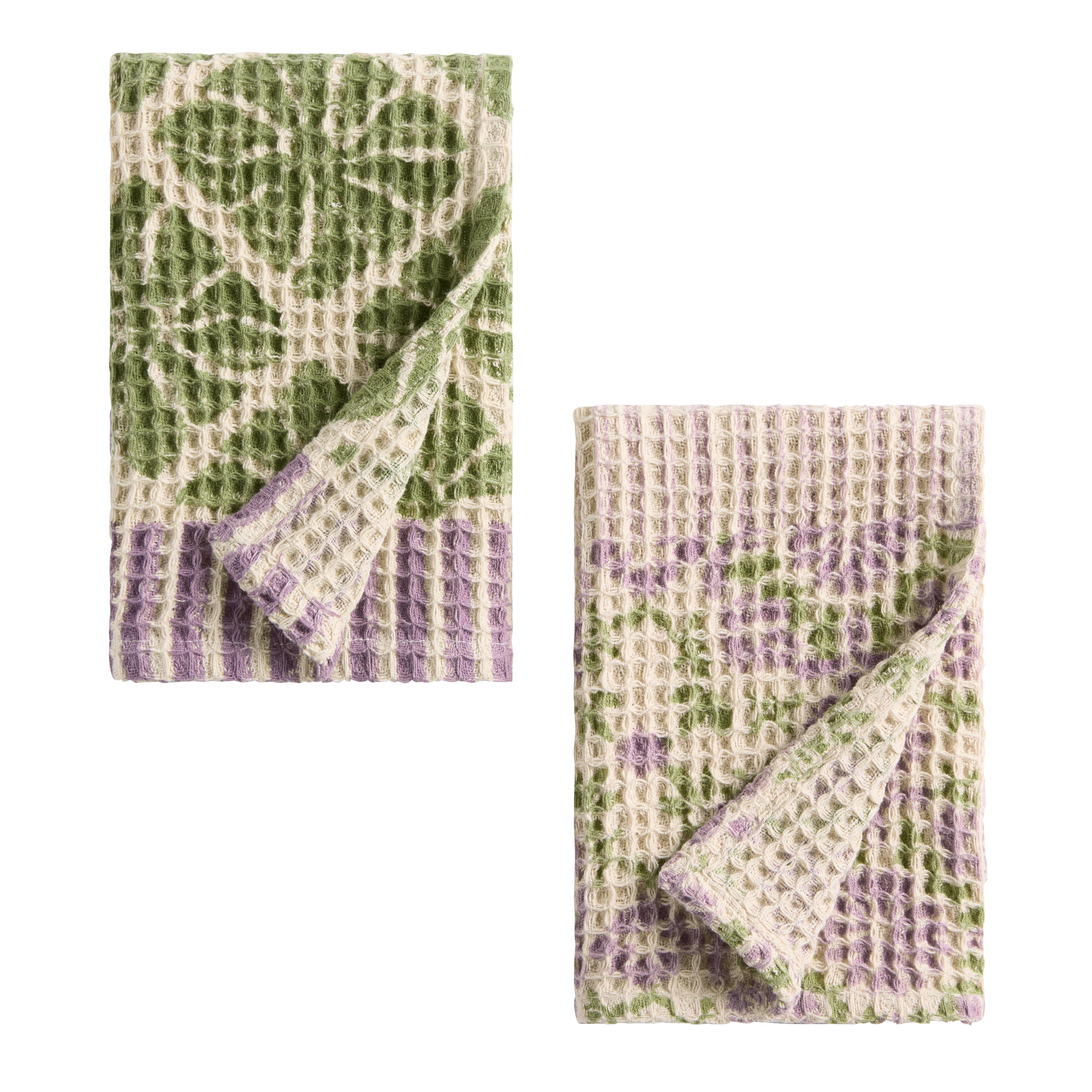 Elisa Floral Block Print Waffle Weave Hand Towel 2 Pack - World Market