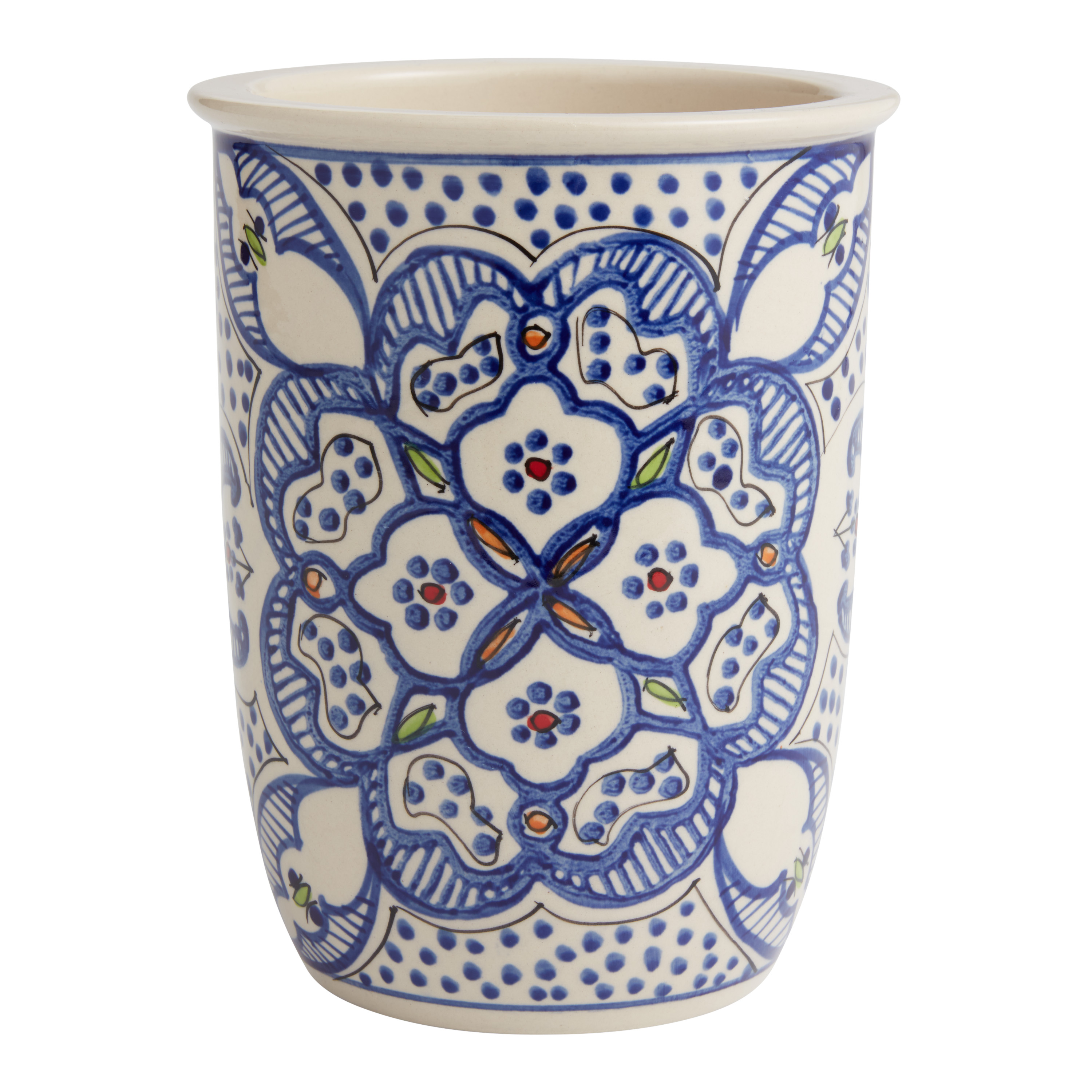 Tunis White and Blue Ceramic Utensil Holder - World Market