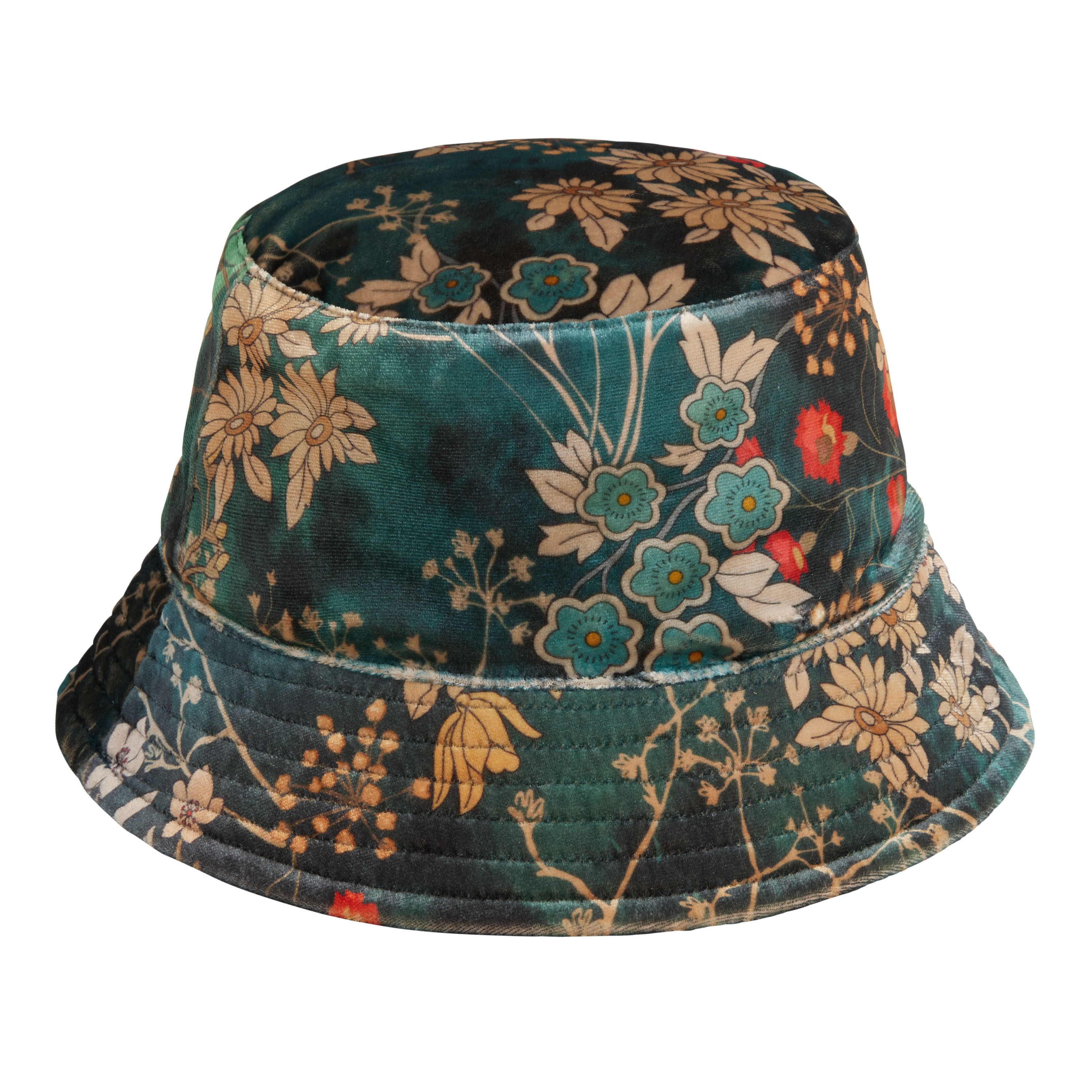 Teal Velvet Floral Reversible Bucket Hat - World Market