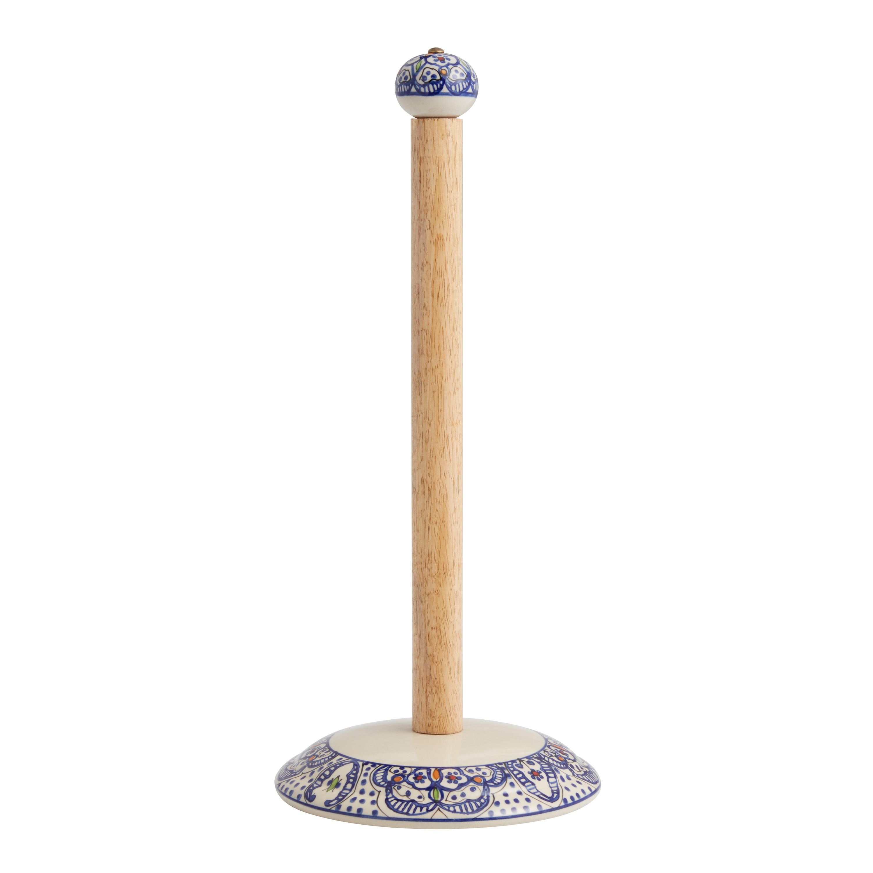 Tunis White and Blue Ceramic and Wood Paper Towel Holder World Market