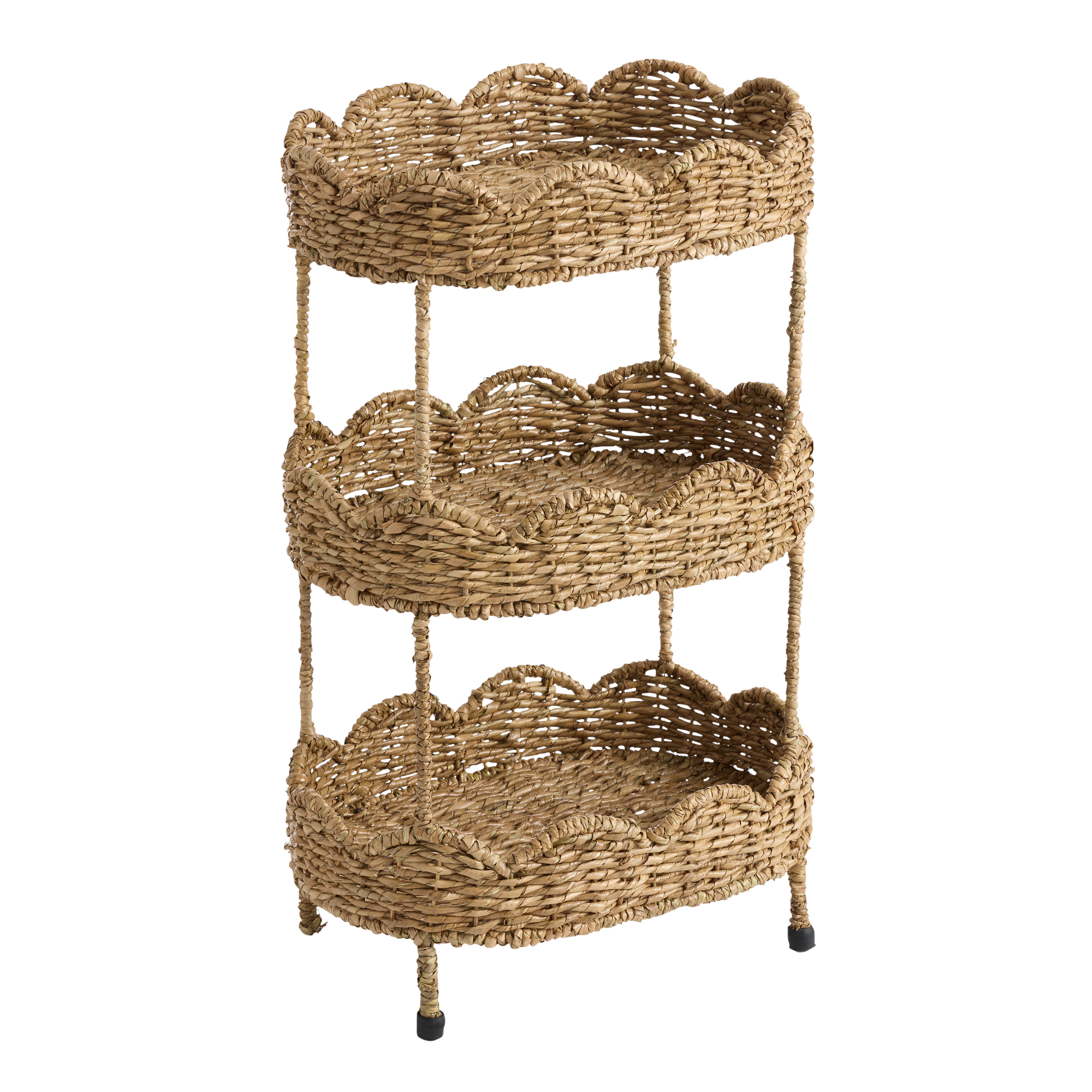 Daisy Oval Natural Seagrass Scalloped 3 Tier Storage Tower - World Market