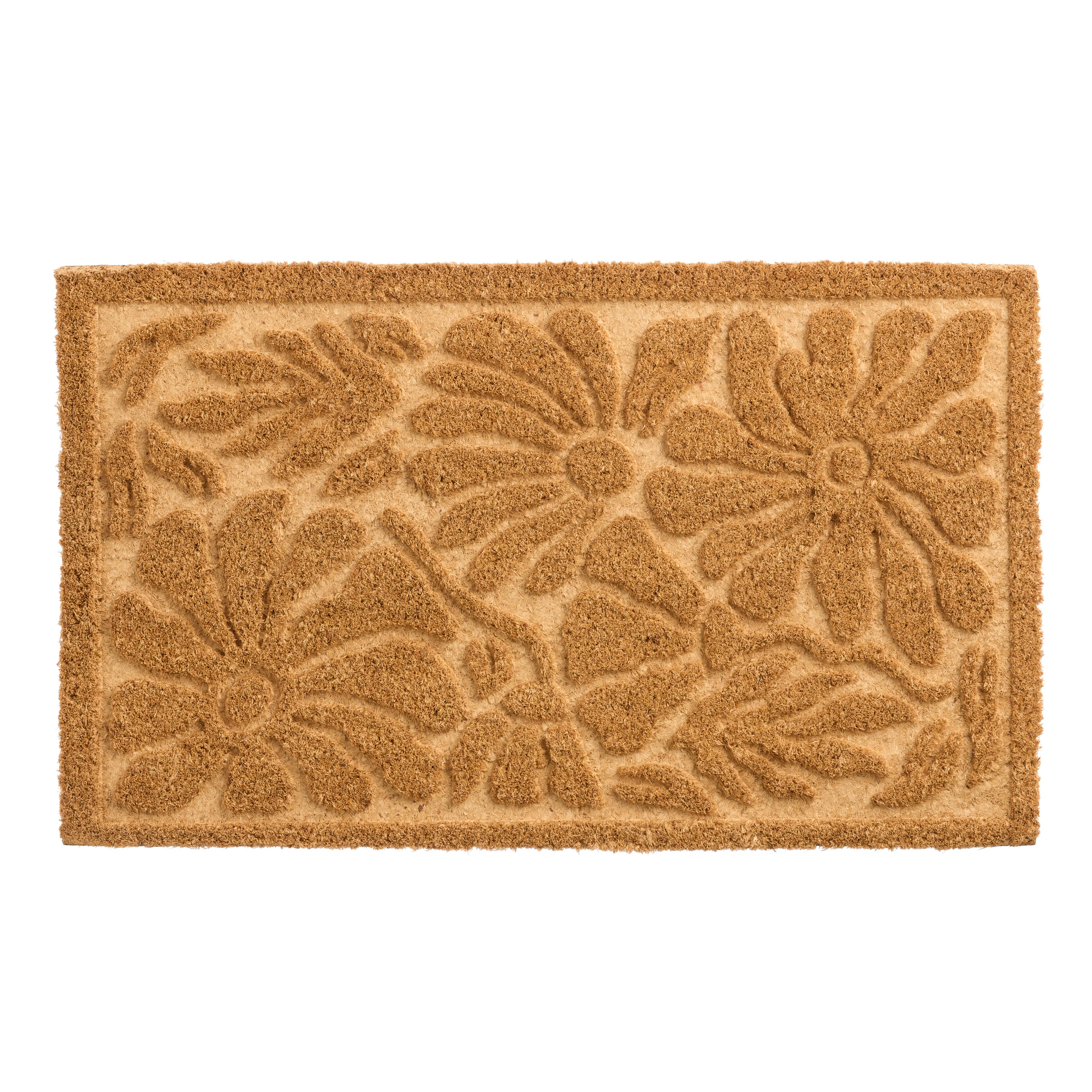 Natural Embossed Floral Coir Doormat - World Market