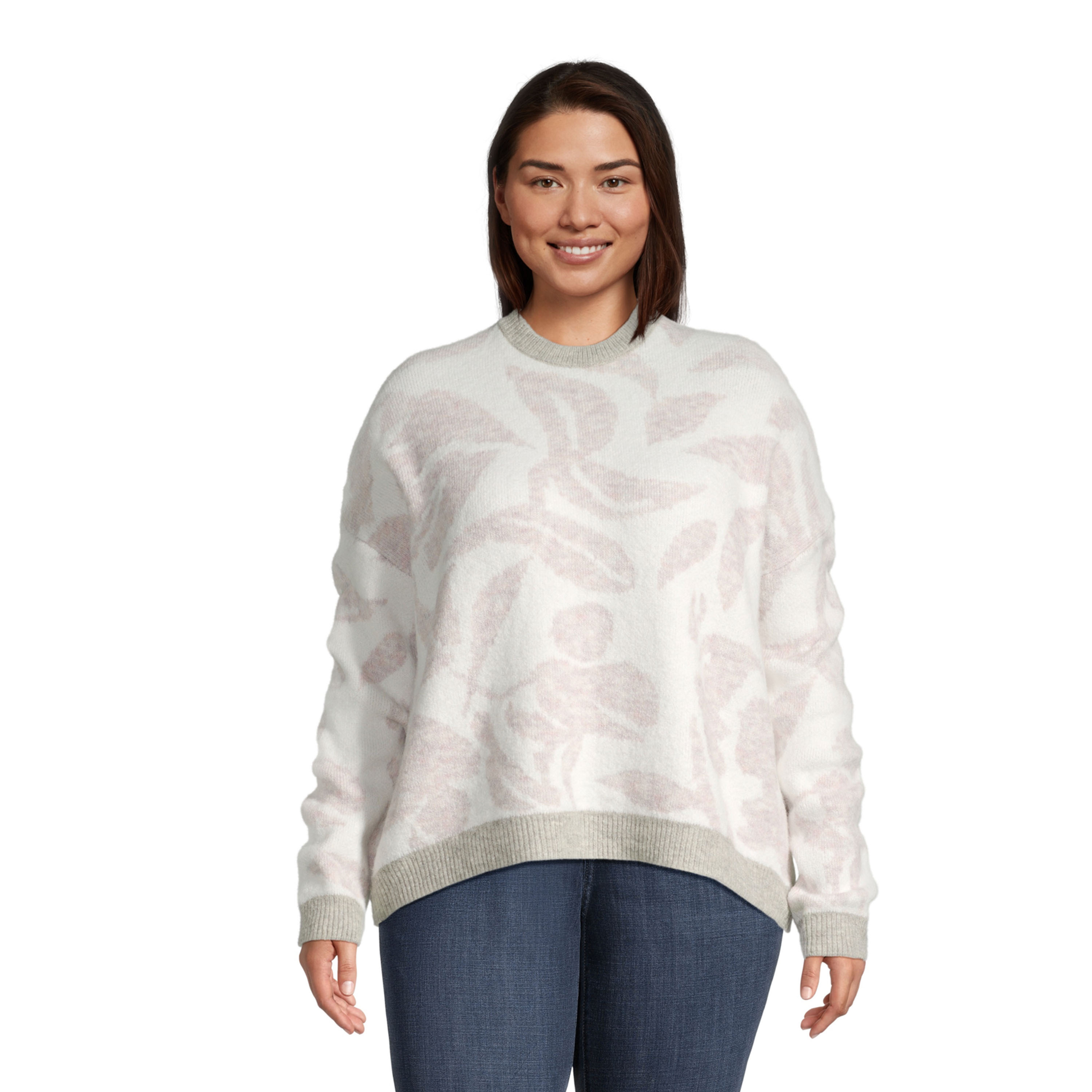 Ivory and Lilac Floral Intarsia Knit Sweater - World Market