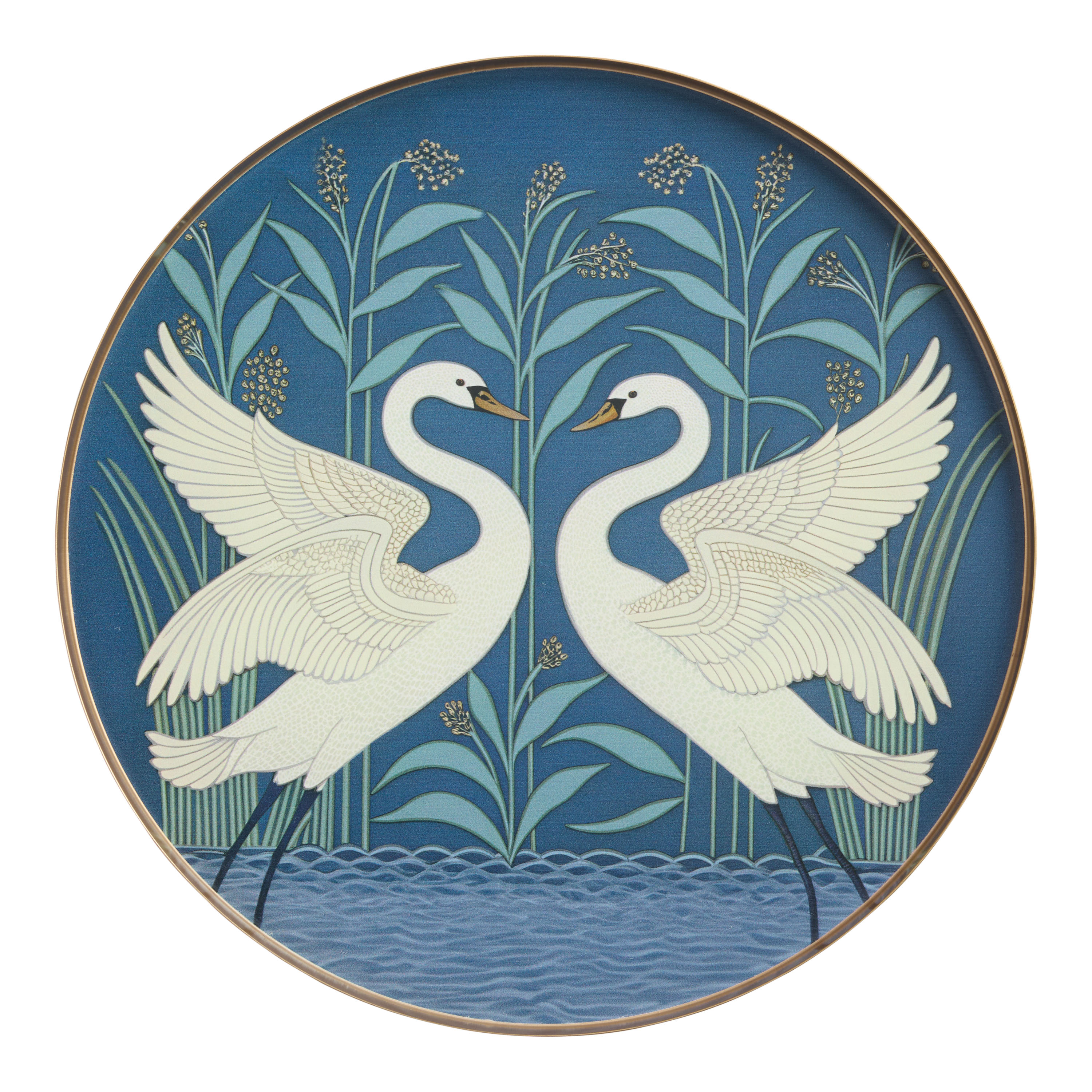 Round Enameled Metal Swan Tray - World Market