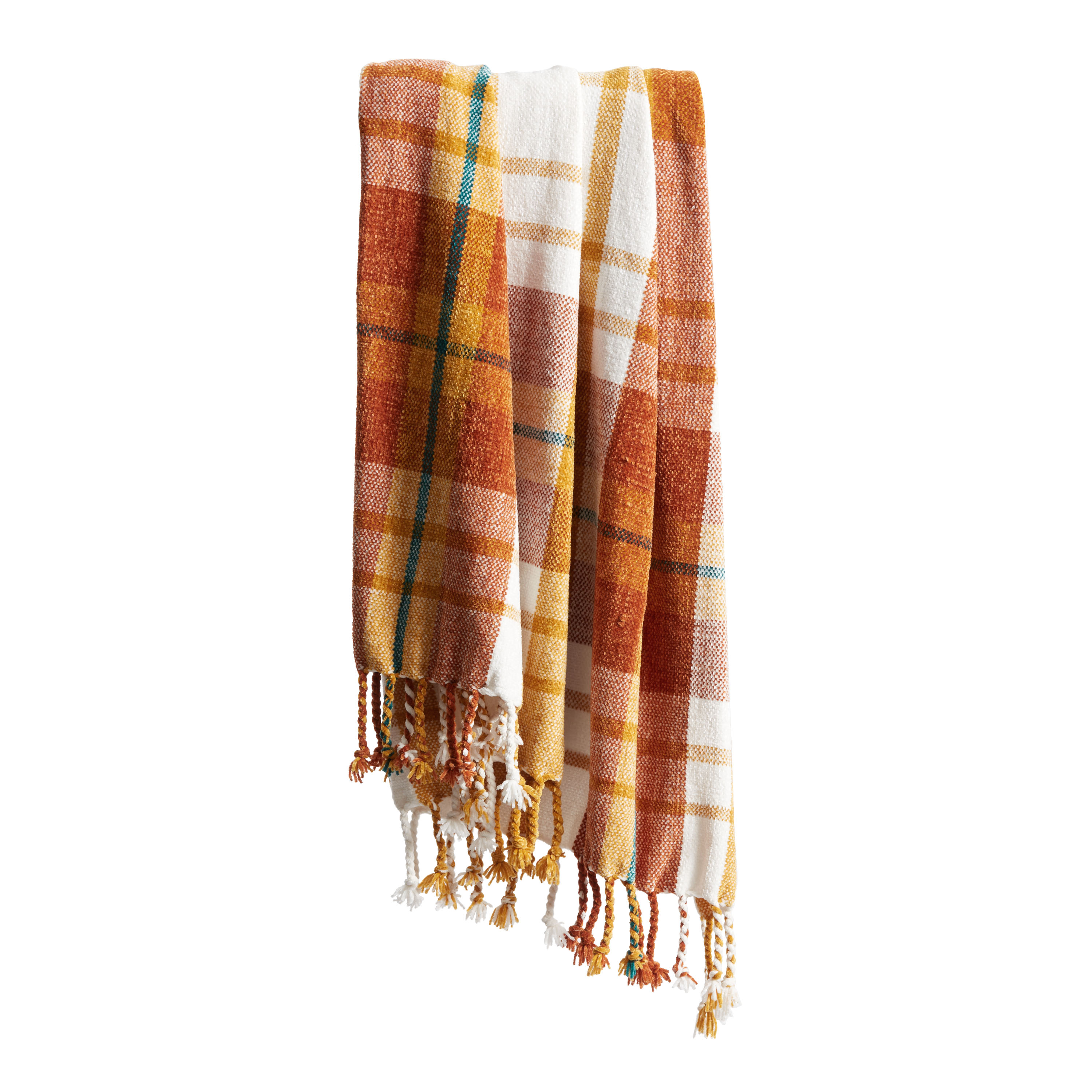 LALIFIT Decorative Faux Cashmere Throw Blankets Soft Fluffy Classic Orange  Plaid Fringe Throw Blanket with Tassels Cozy Lightweight for Home Couch