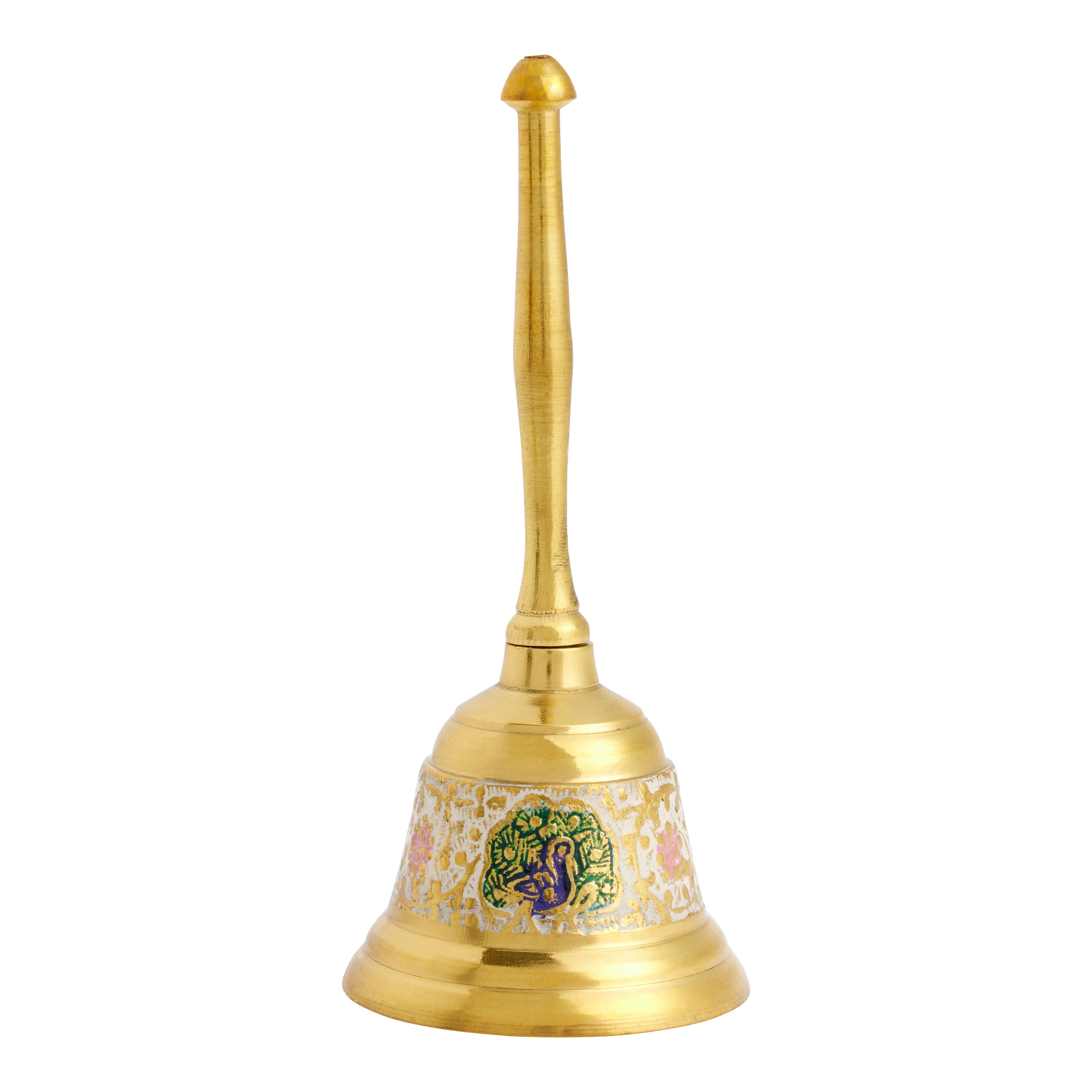 Champagne Gold Metal Etched Peacock Hand Bell - World Market