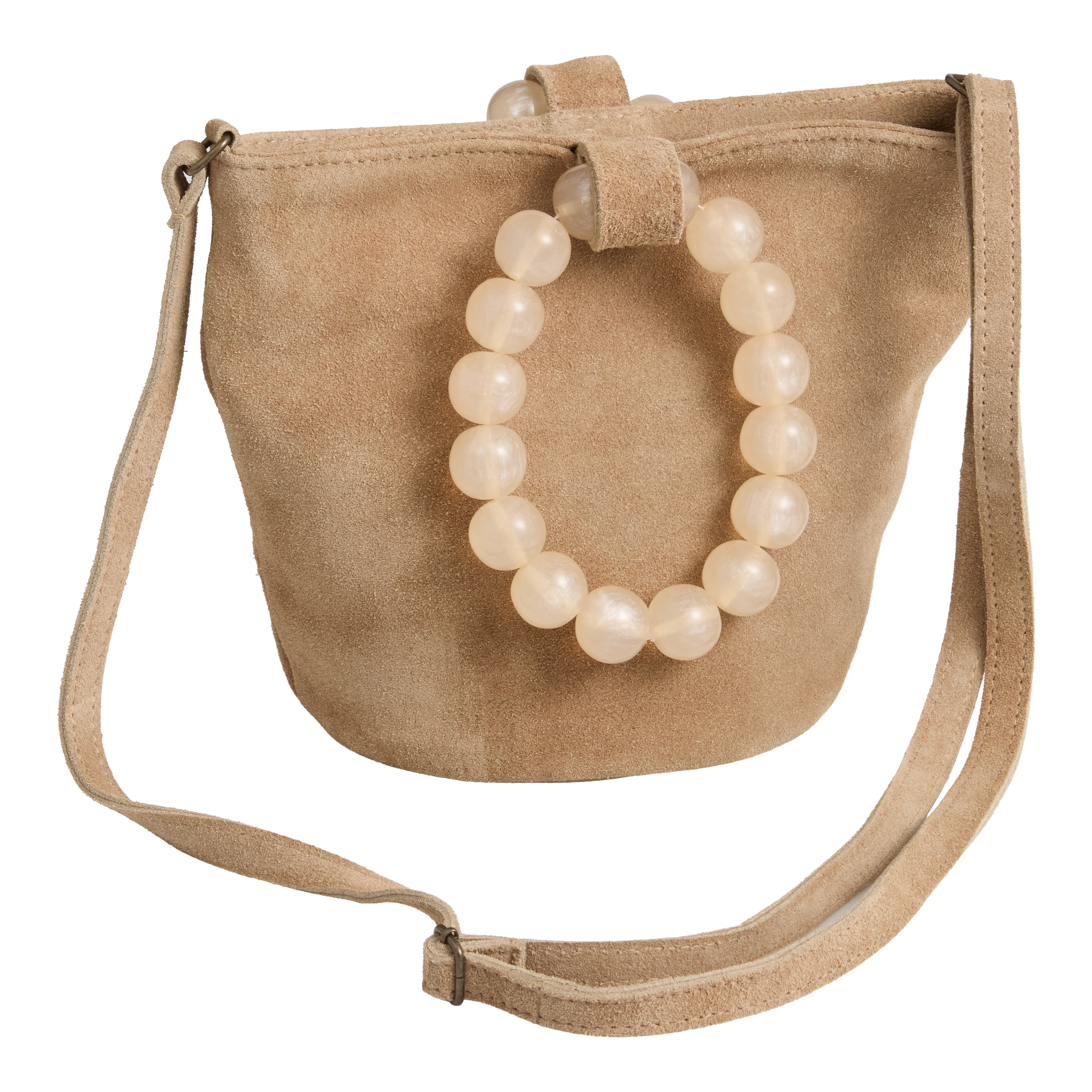 Tan Suede Crossbody Bag with Beaded Handle World Market