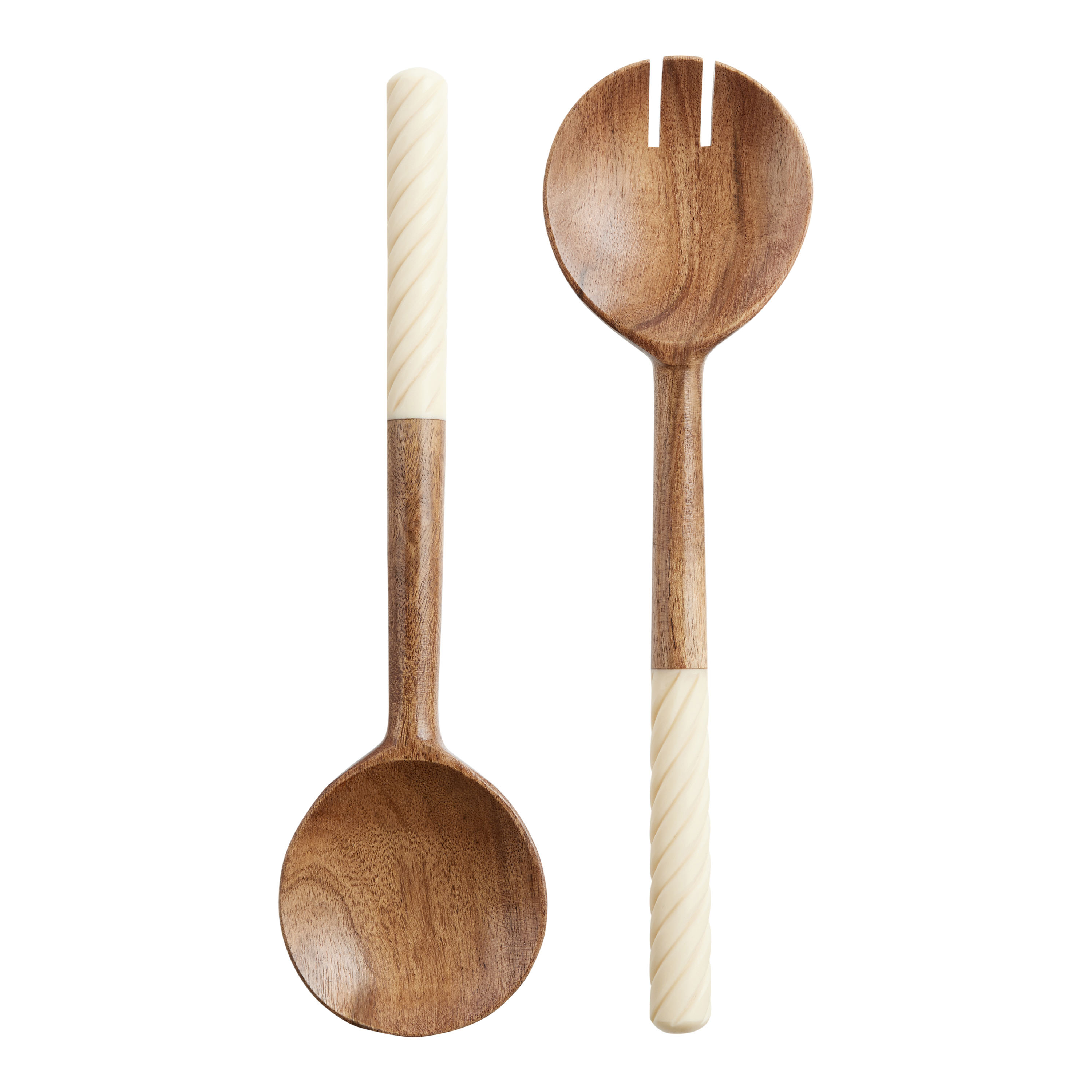 Aziza Ivory Resin and Mango Wood Salad Servers 2 Piece Set - World Market