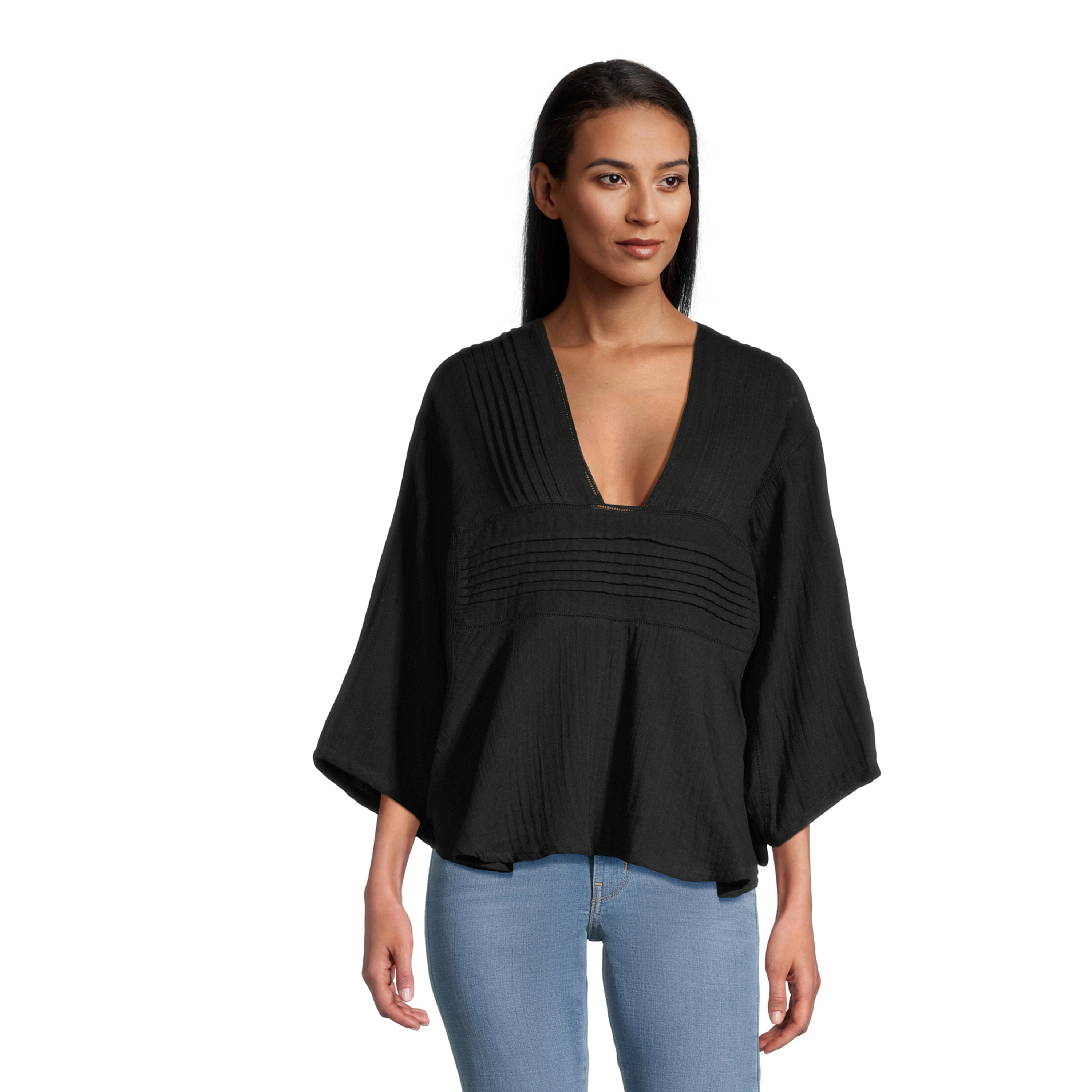 Leah Black Pleated Balloon Sleeve Top - World Market