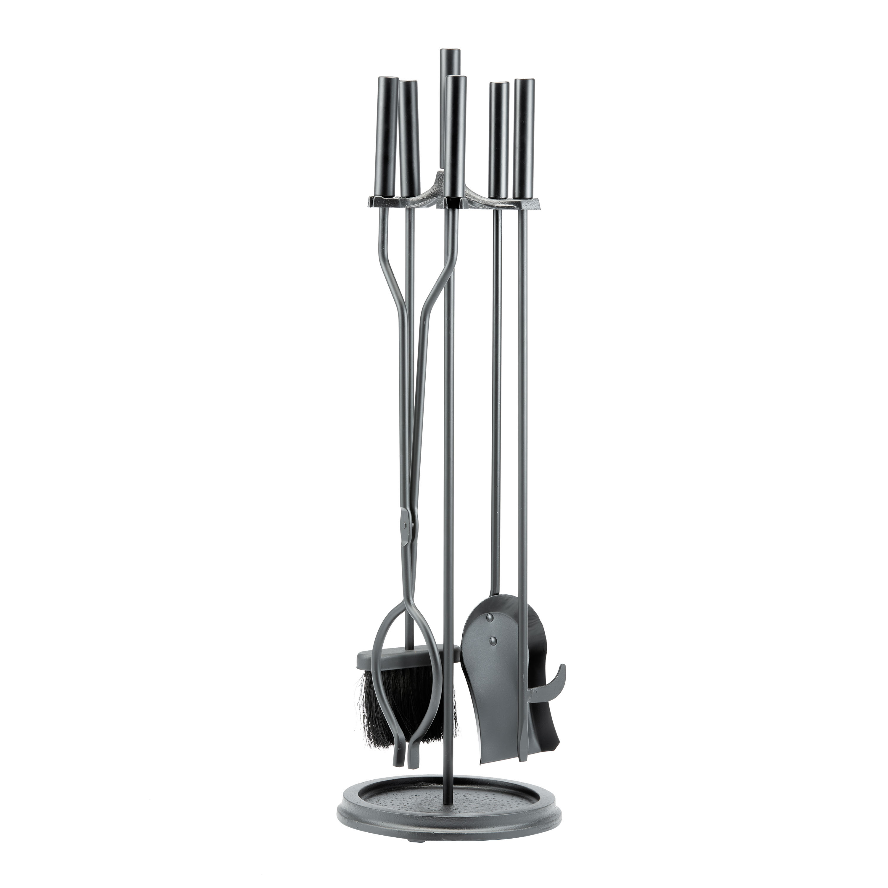 Black Steel Cylinder Handle 5 Piece Fireplace Tool Set - World Market