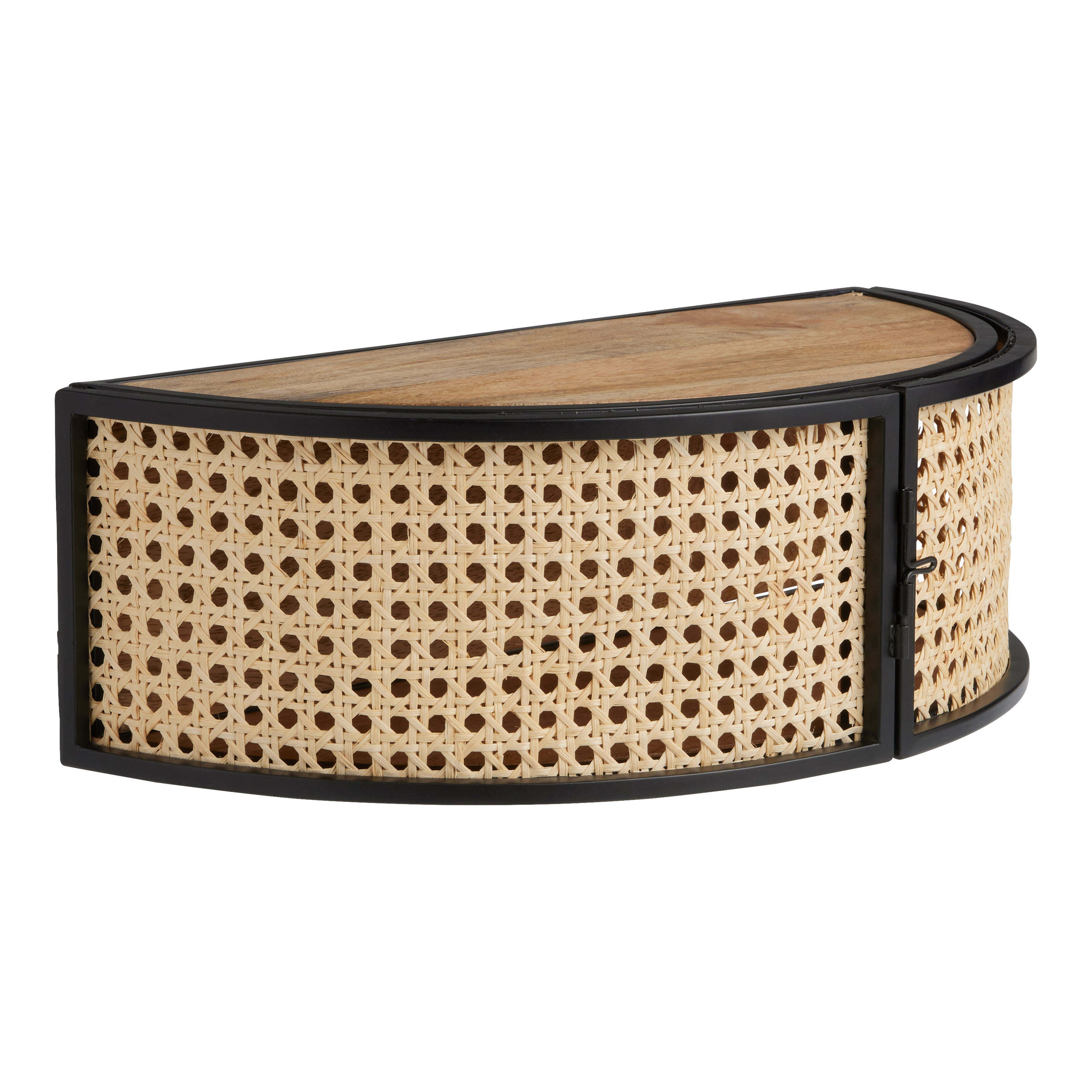 Black Wood and Natural Cane Floating Wall Shelf World Market